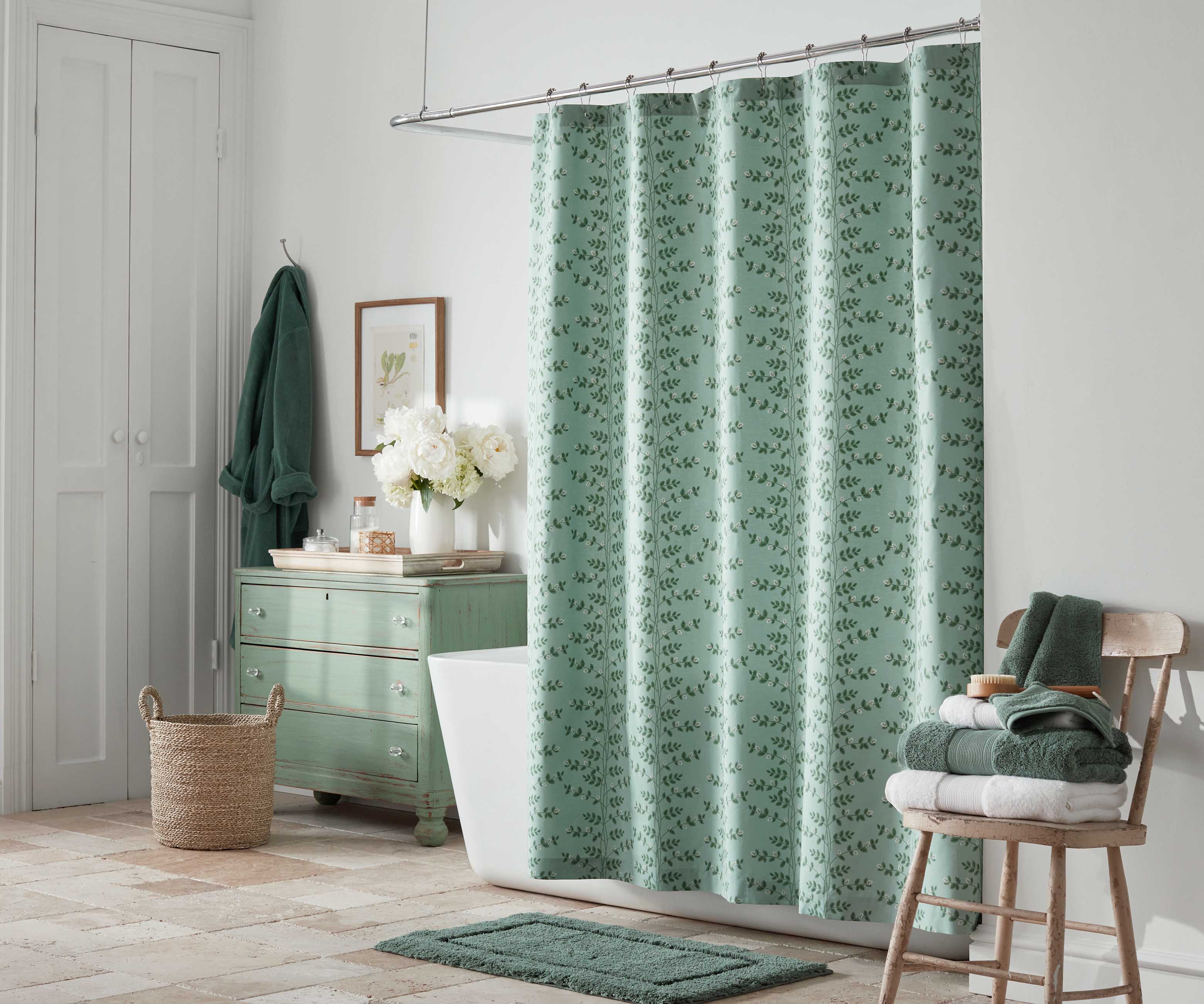 Percale Shower Curtain - Climbing Vines Sage