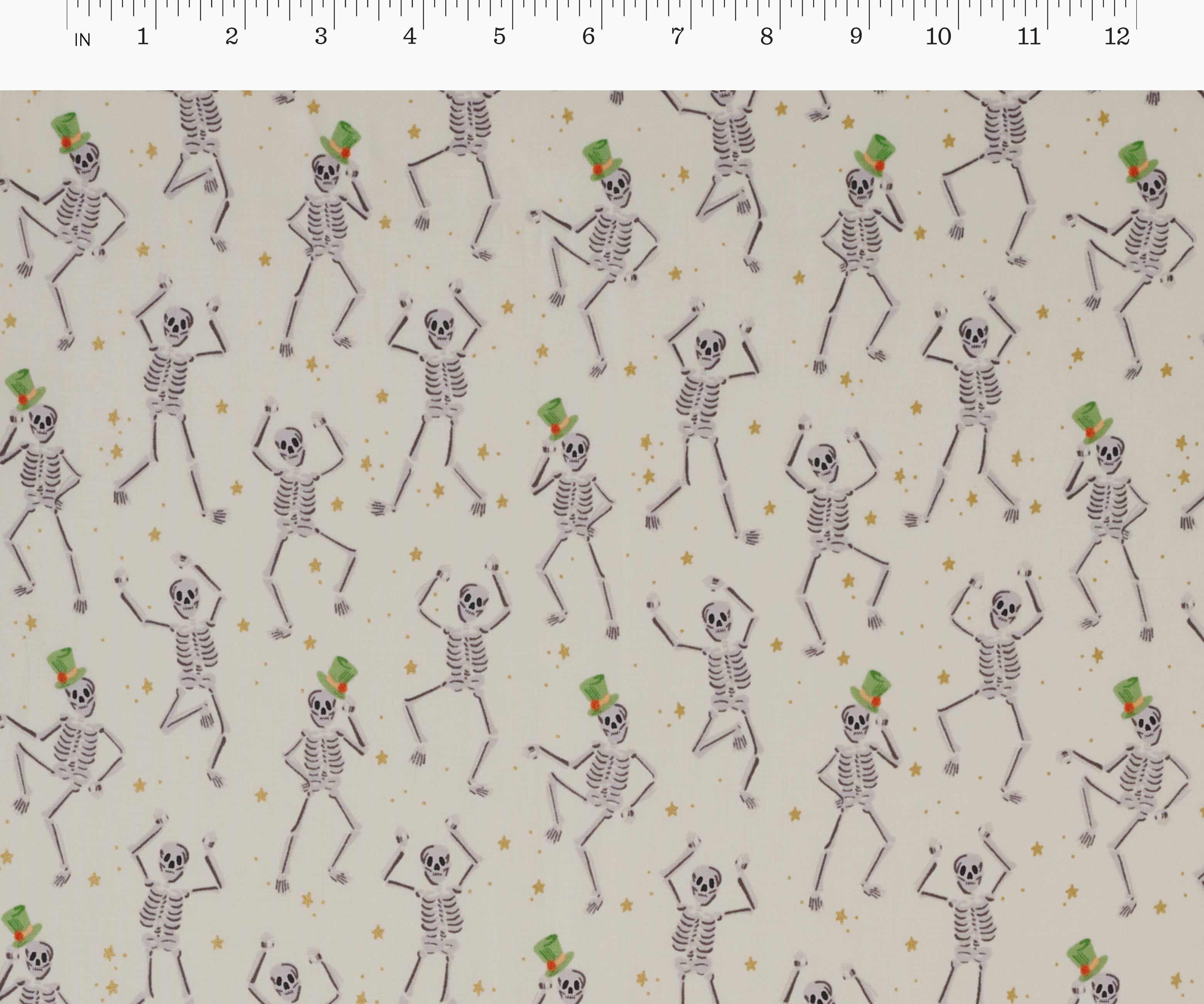 Skeletons Cotton Metallic Fabric - Cream