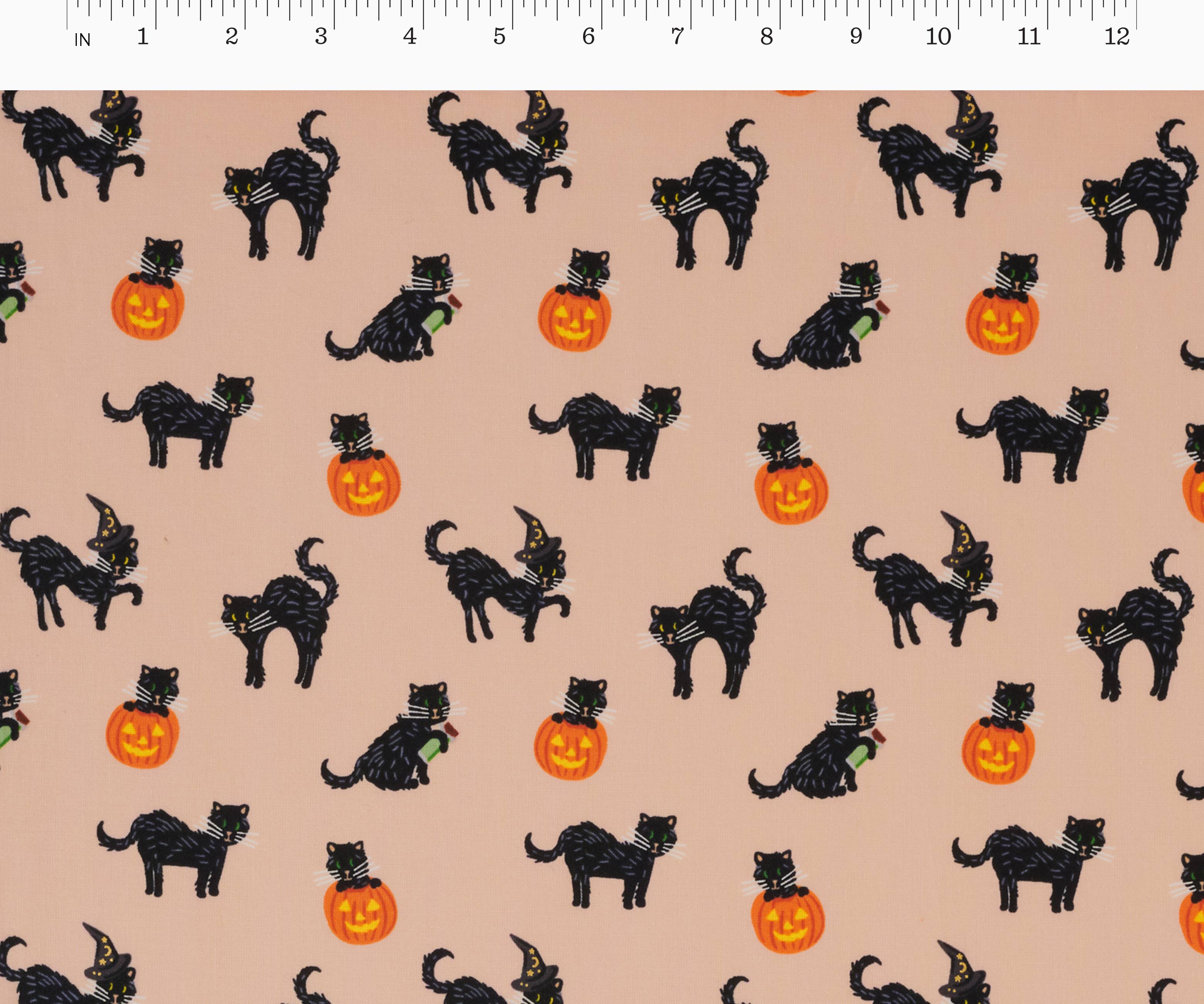 Black Cat Cotton Metallic Fabric - Blush