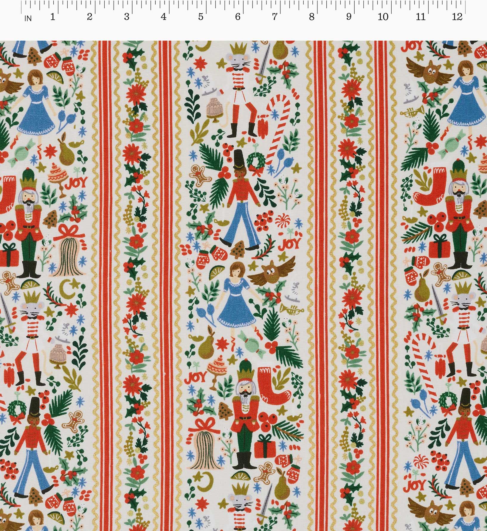 Holly Jolly Nutcracker Canvas Metallic Fabric - Cream and Gold