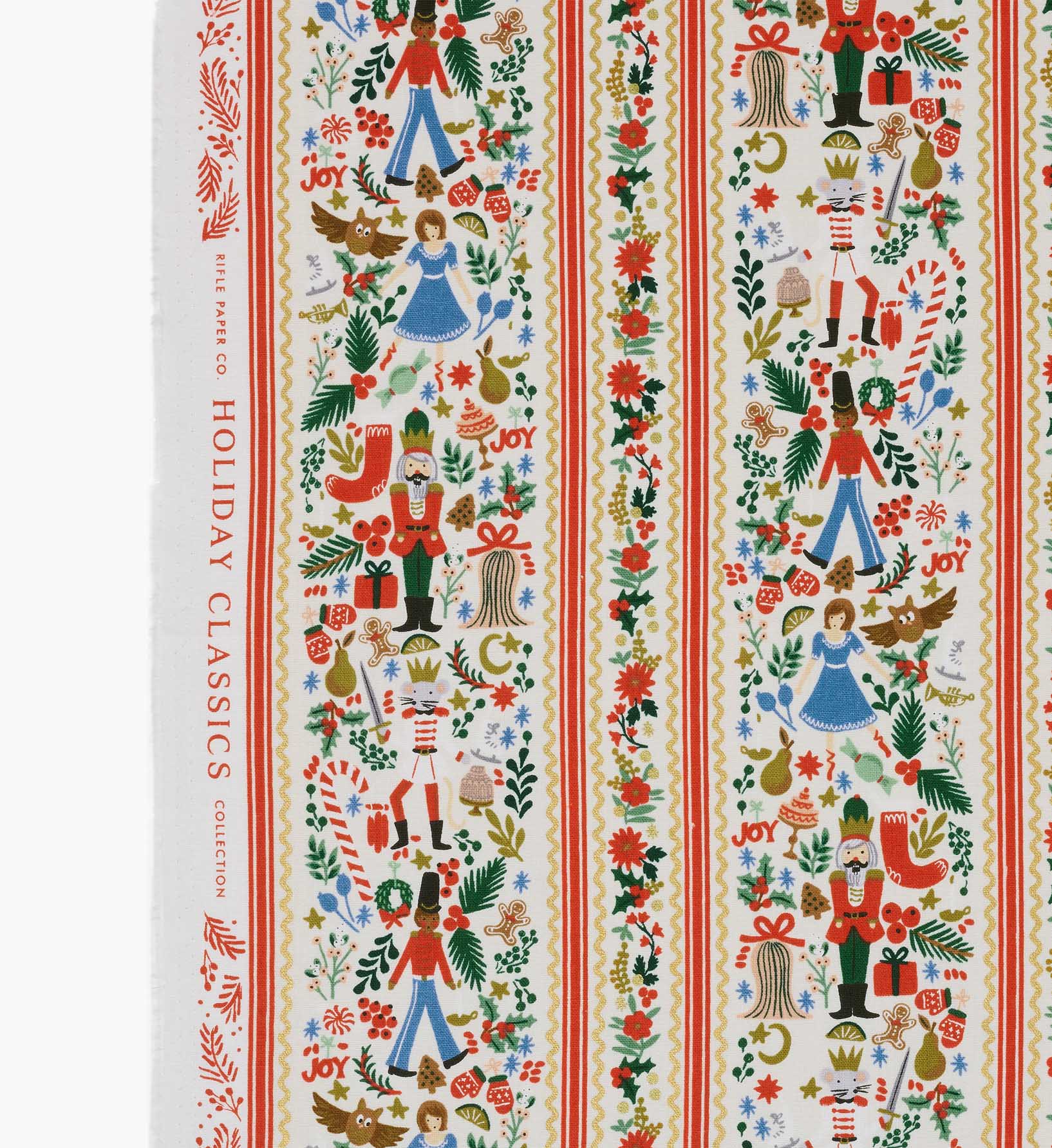 Holly Jolly Nutcracker Canvas Metallic Fabric - Cream and Gold