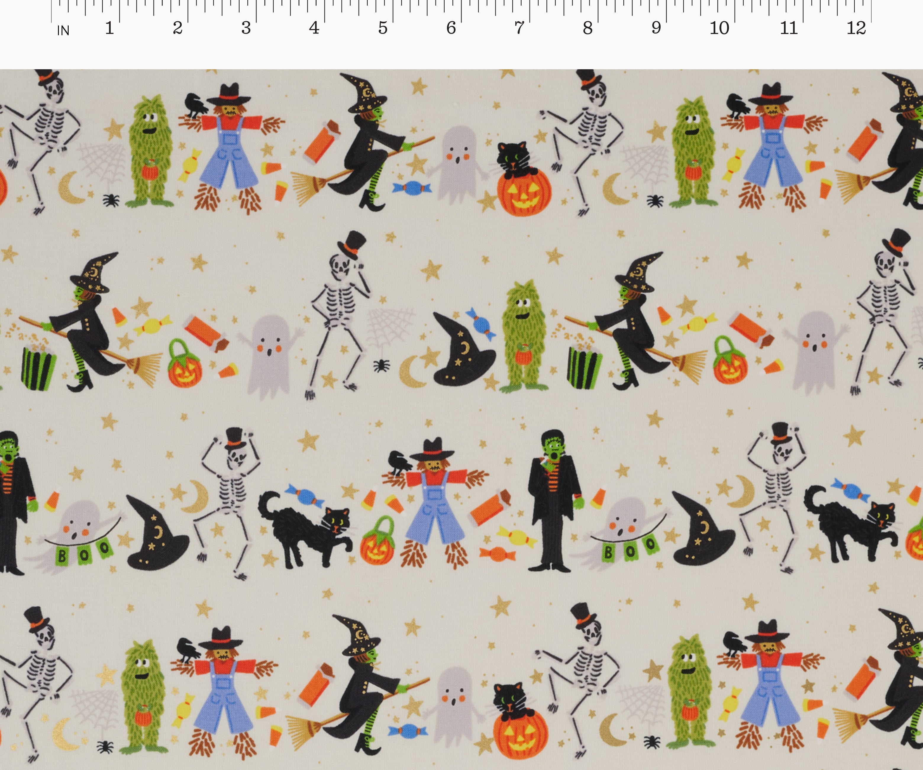 Halloween Parade Cotton Metallic Fabric - Cream