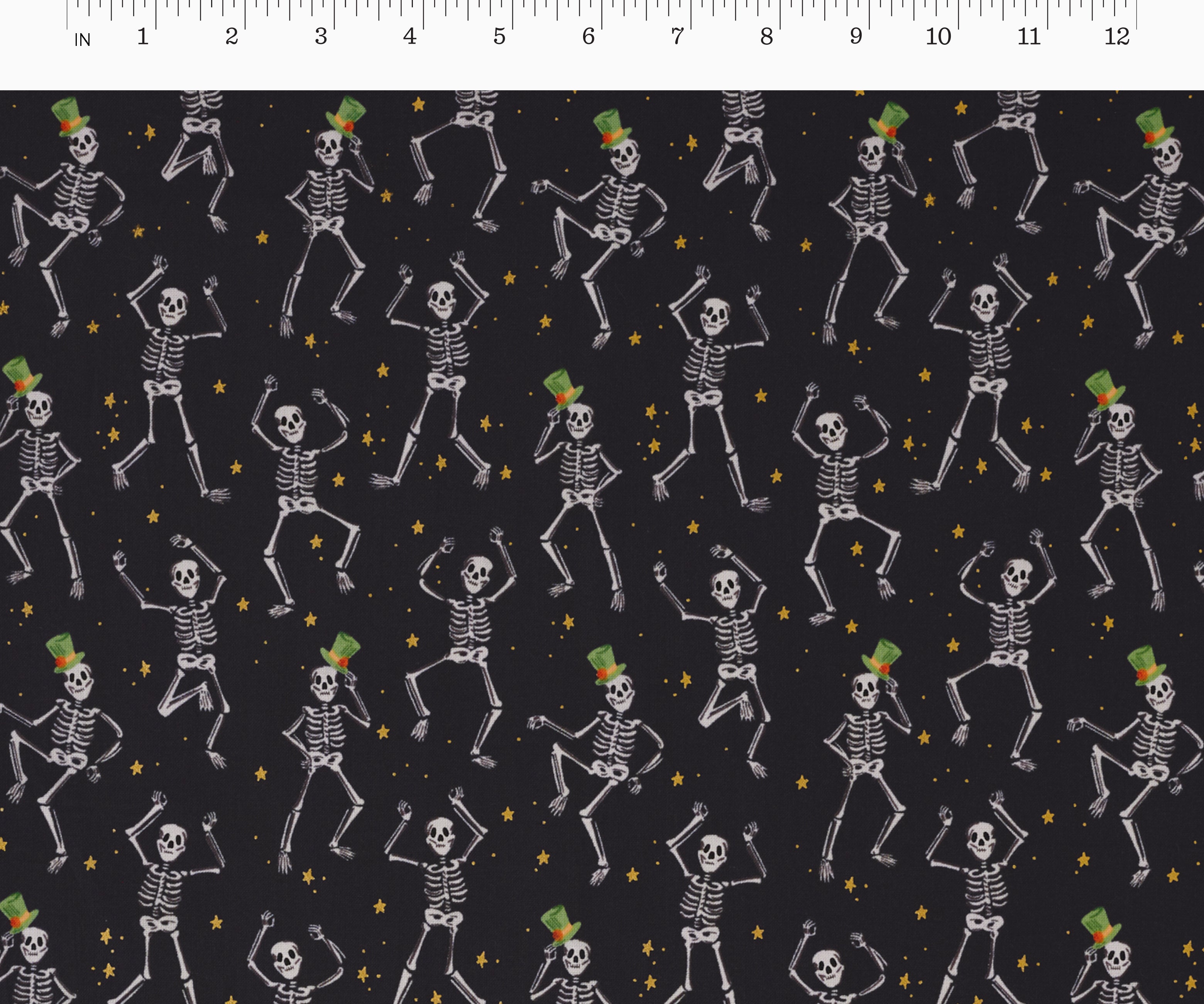 Skeletons Cotton Metallic Fabric - Black