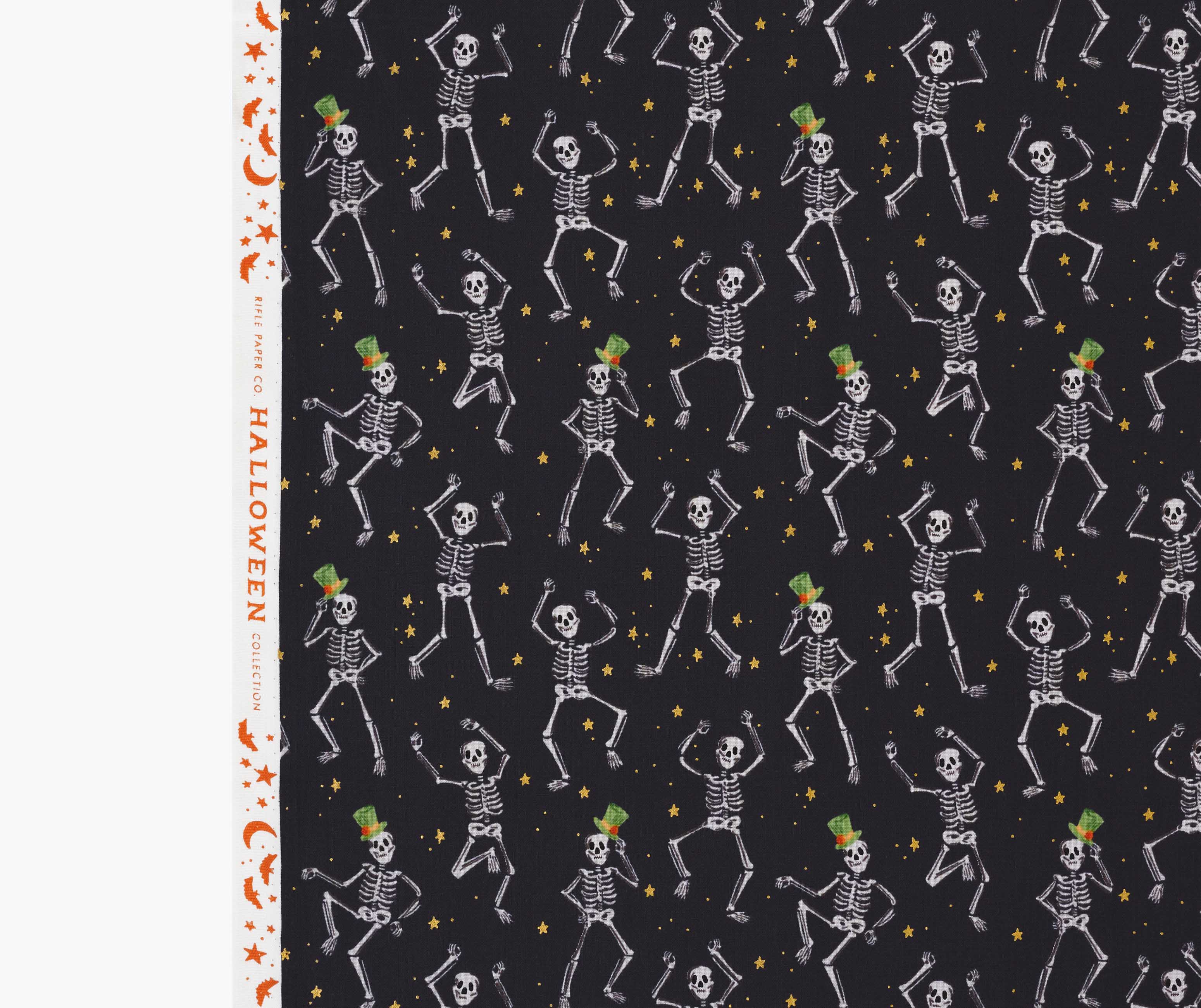 Skeletons Cotton Metallic Fabric - Black