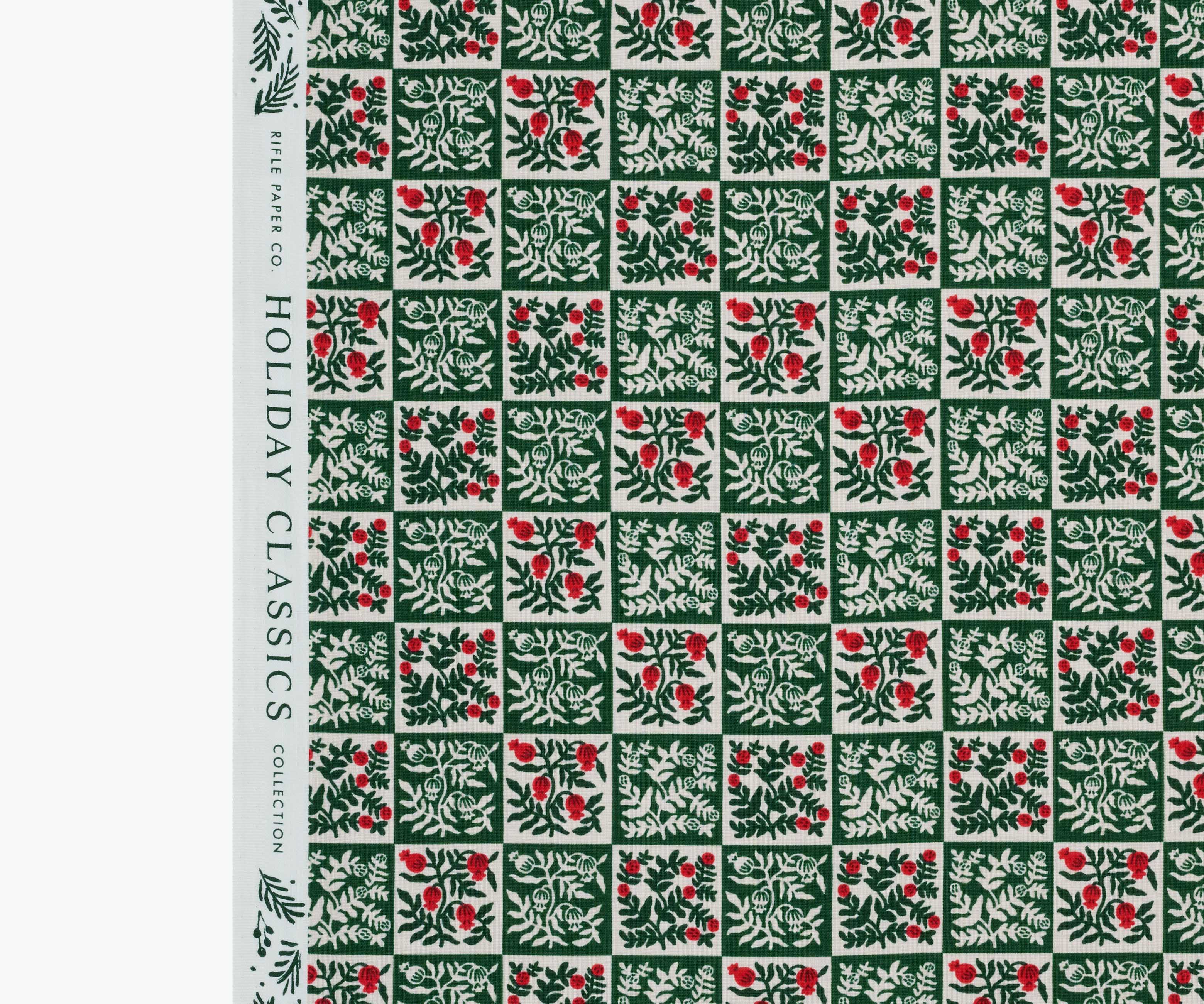 Yuletide Floral Cotton Fabric - Evergreen