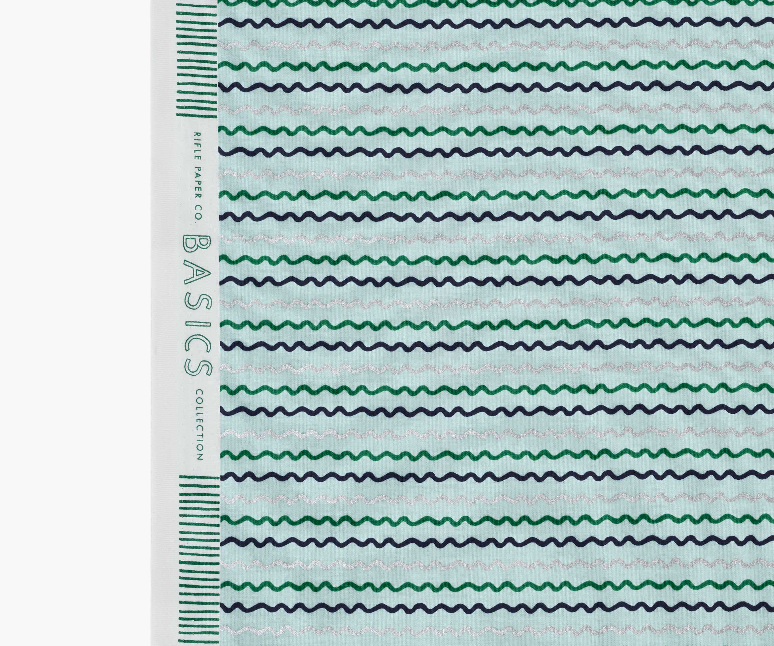Ribbon Stripe Cotton Metallic Fabric - Mint