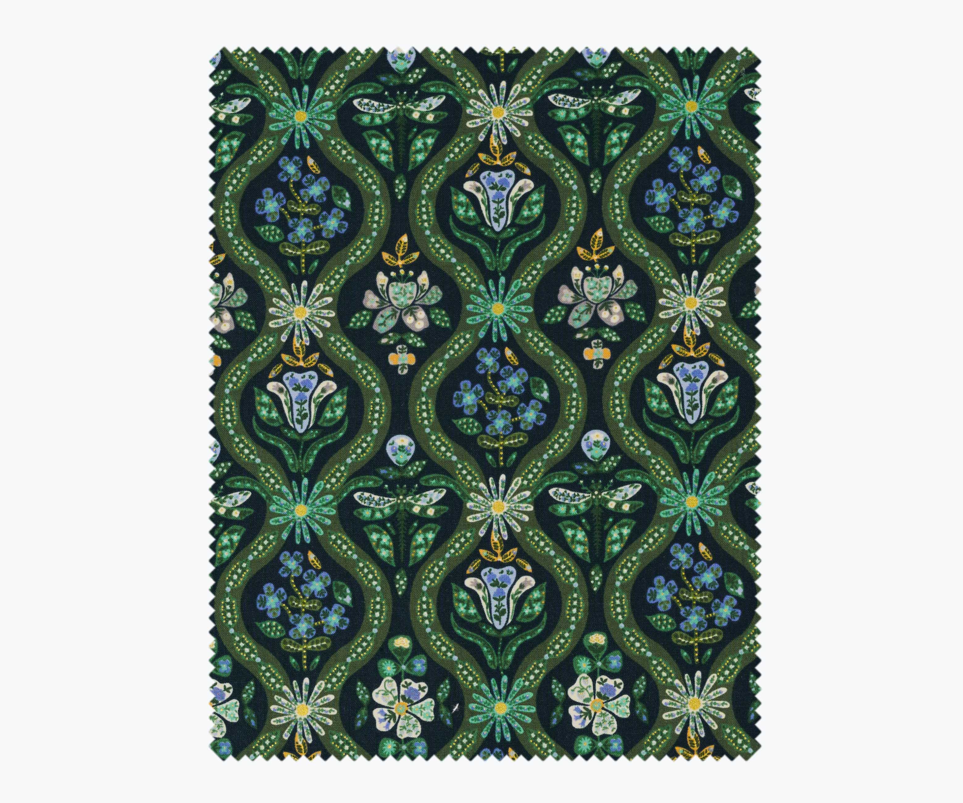Posy Cotton Metallic Fabric - Peacock