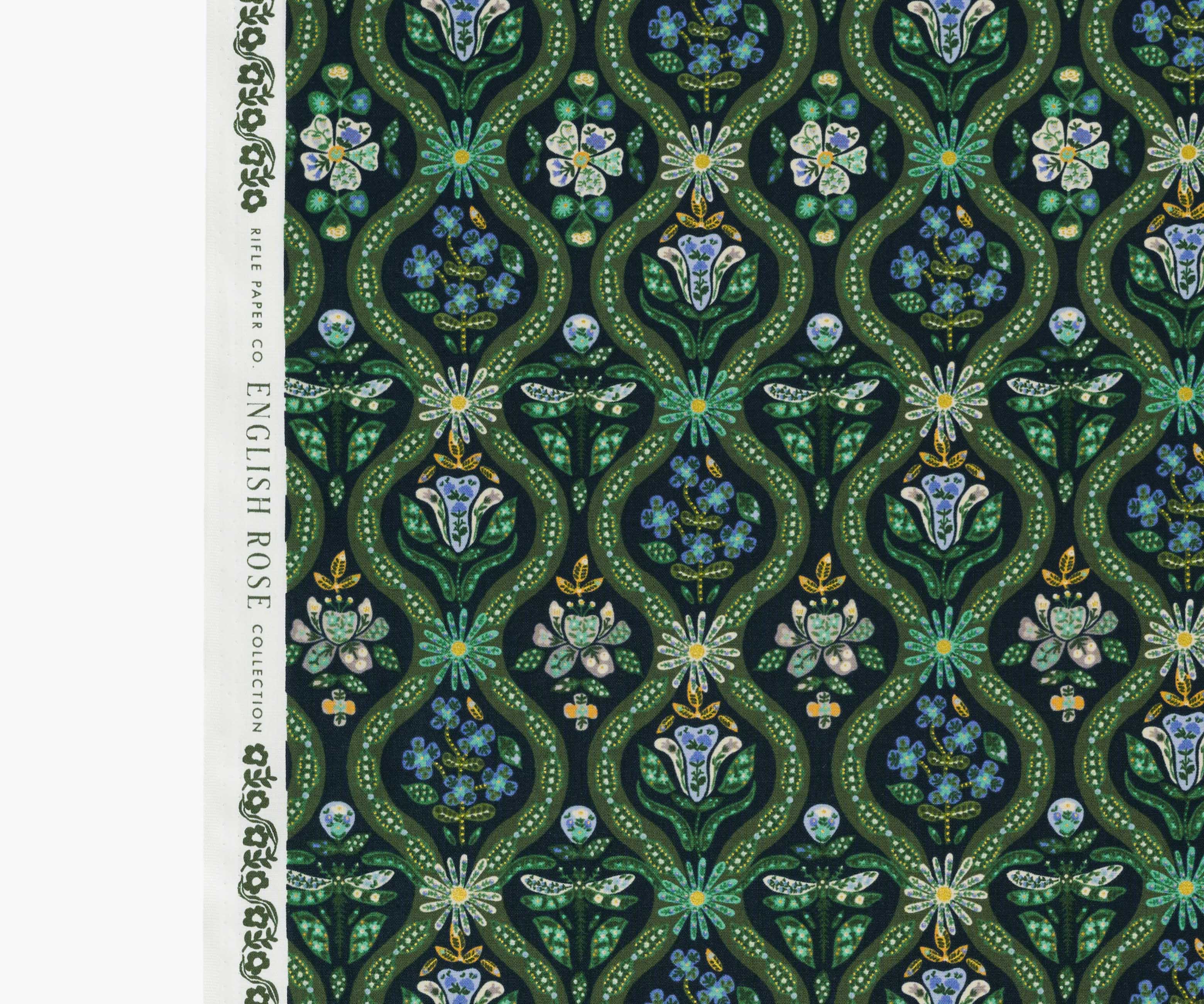 Posy Cotton Metallic Fabric - Peacock