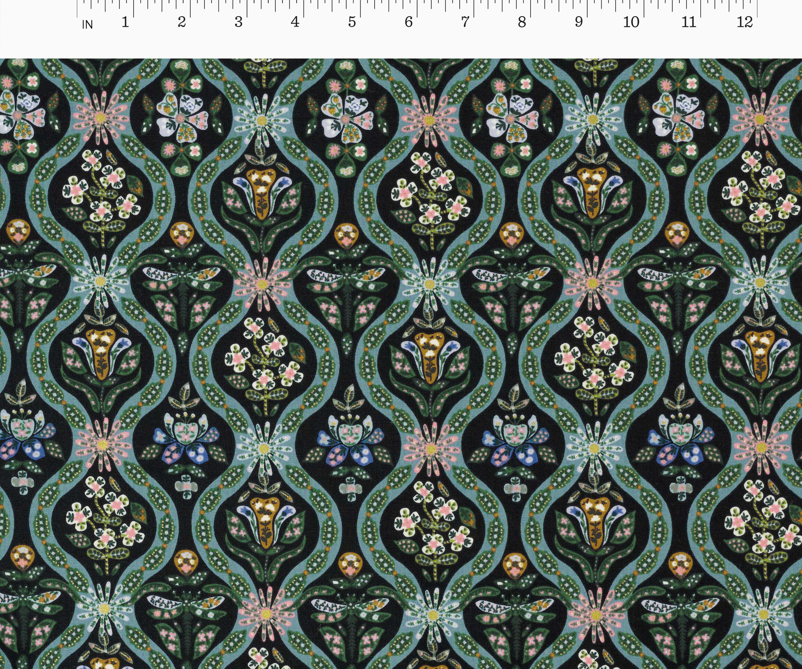 Posy Cotton Metallic Fabric - Black