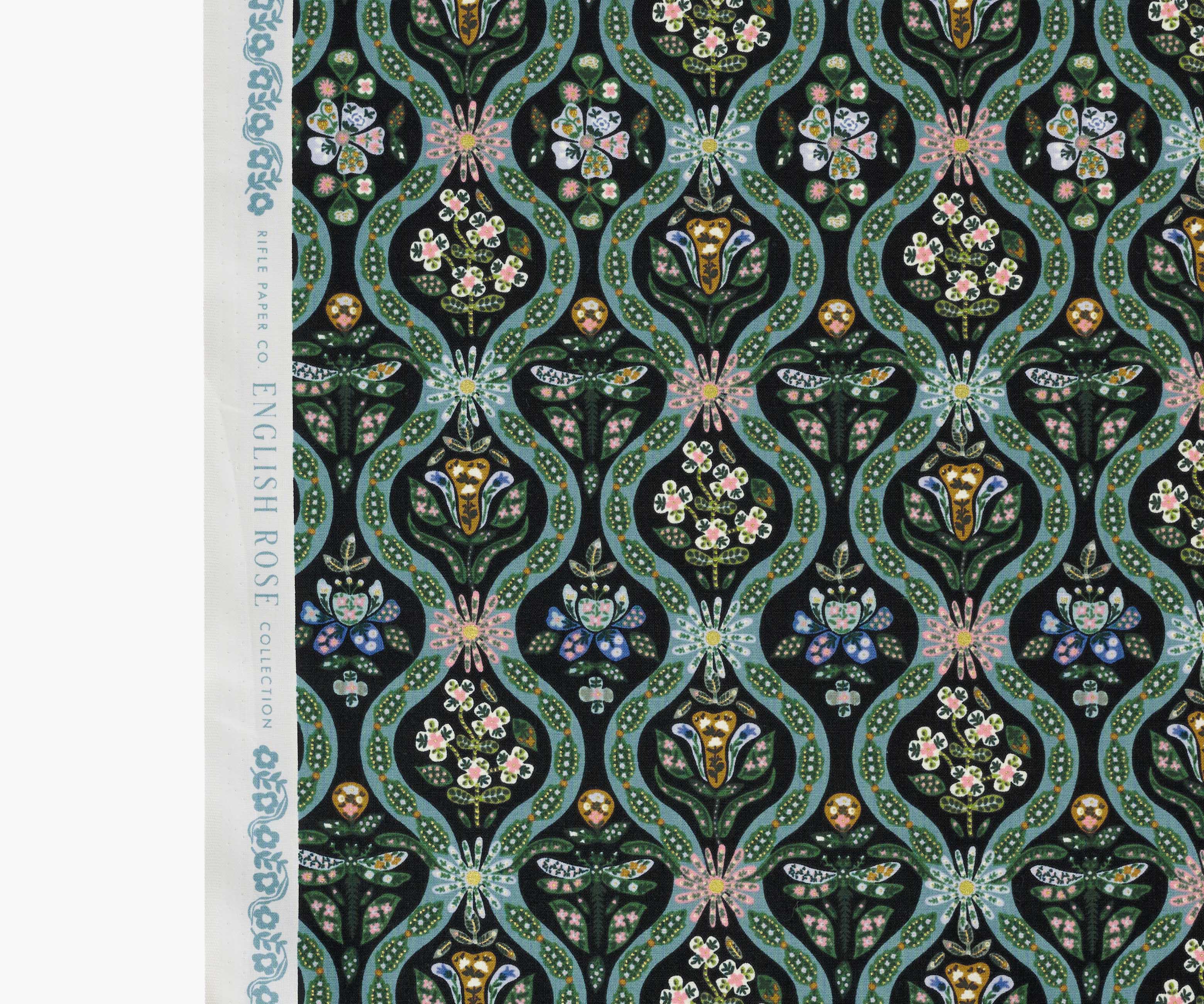 Posy Cotton Metallic Fabric - Black