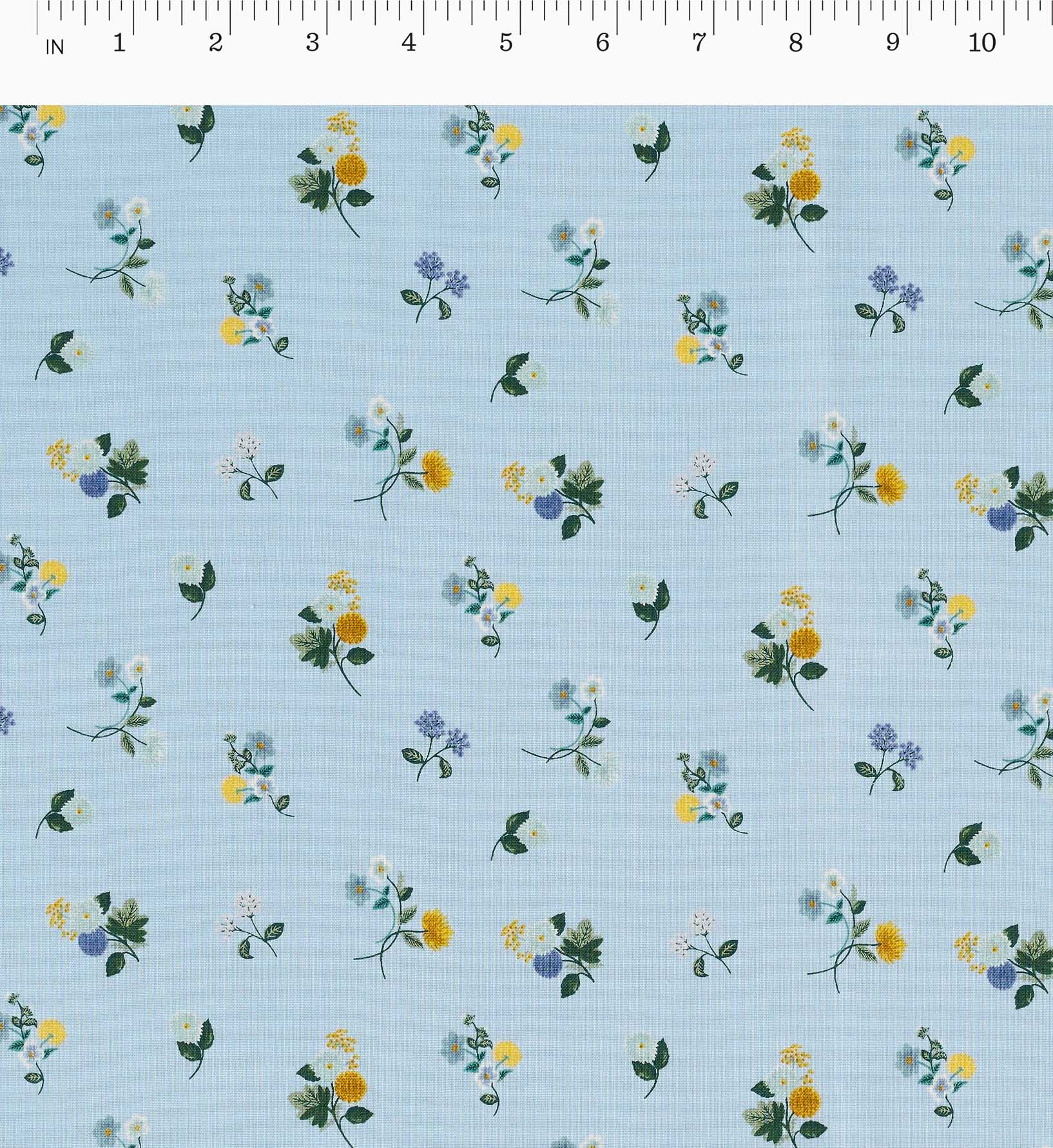 Ditsy Dahlia Cotton Fabric - Blue