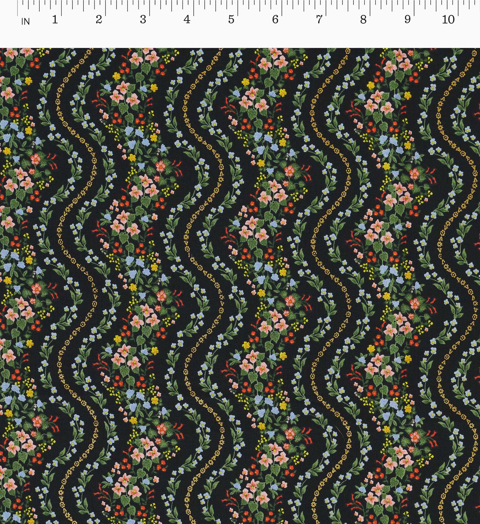 Wildwood Vines Cotton Metallic Fabric - Black