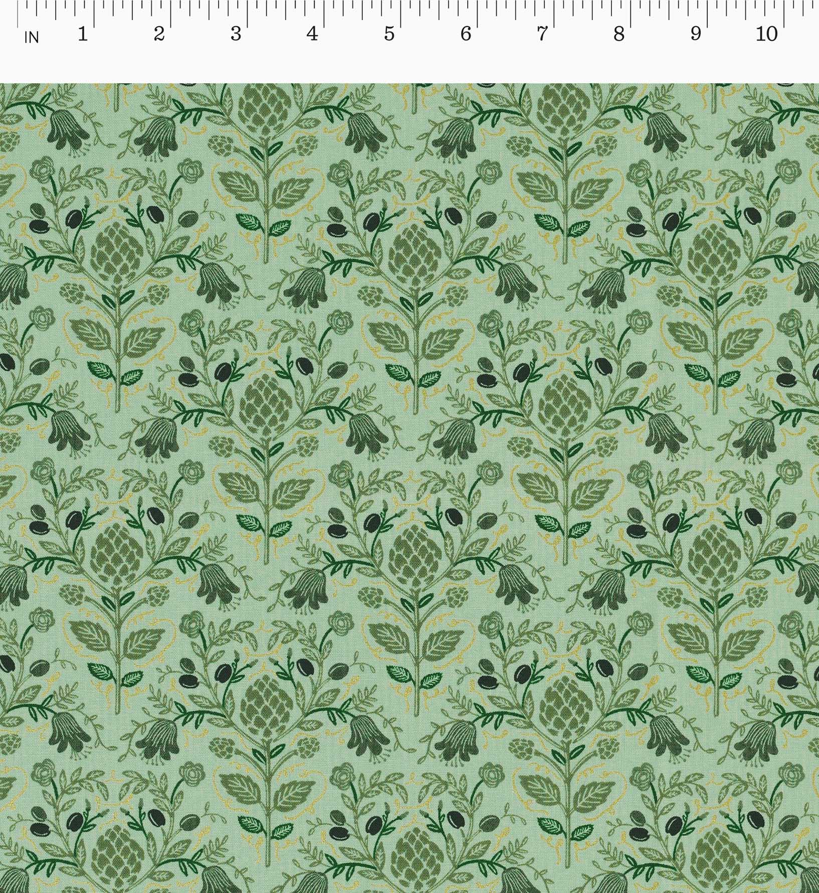 Artichoke Cotton Metallic Fabric - Sage