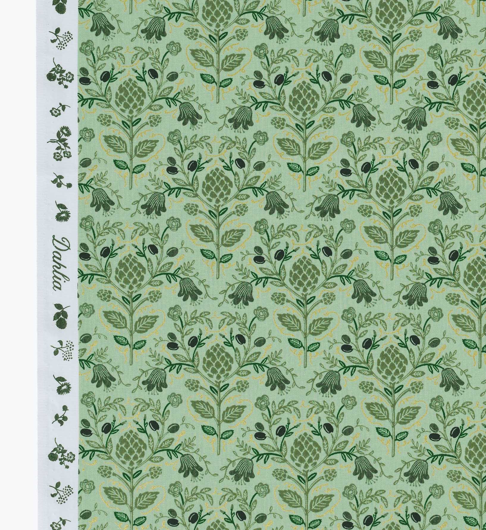 Artichoke Cotton Metallic Fabric - Sage
