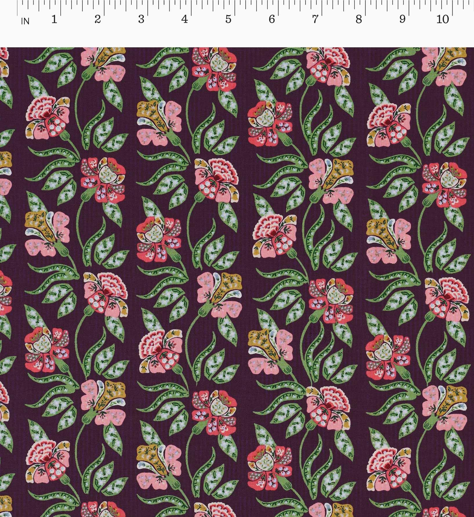 Posy Cotton Fabric - Aubergine