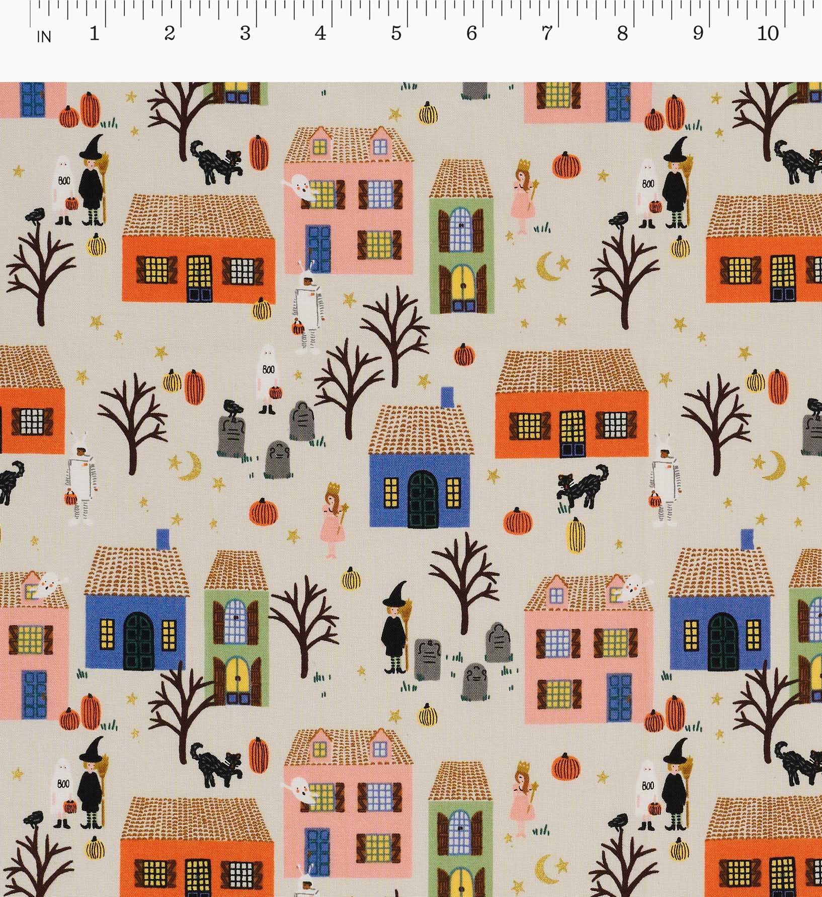 Halloween Night Cotton Metallic Fabric - Linen and Gold