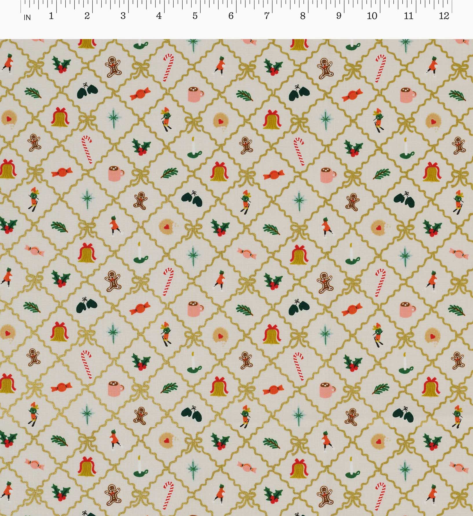 Holiday Argyle Cotton Metallic Fabric - Cream and Gold