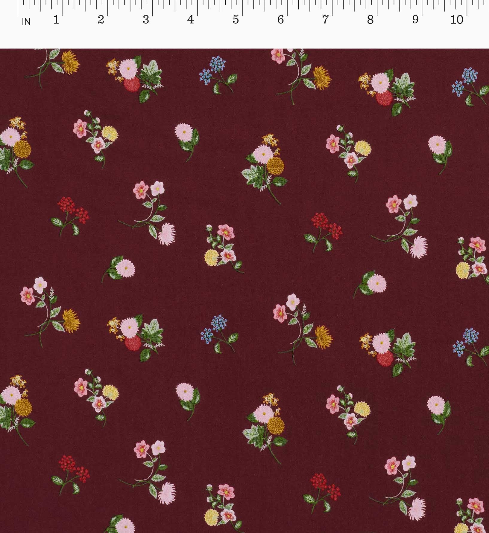 Ditsy Dahlia Rayon Fabric - Burgundy