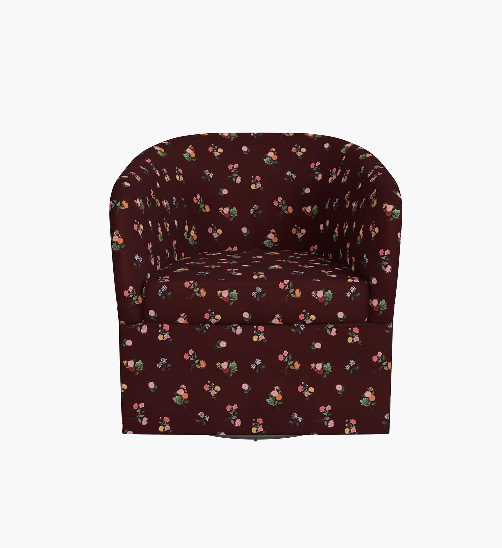 Pembroke Swivel Chair - Ditsy Dahlia Burgundy