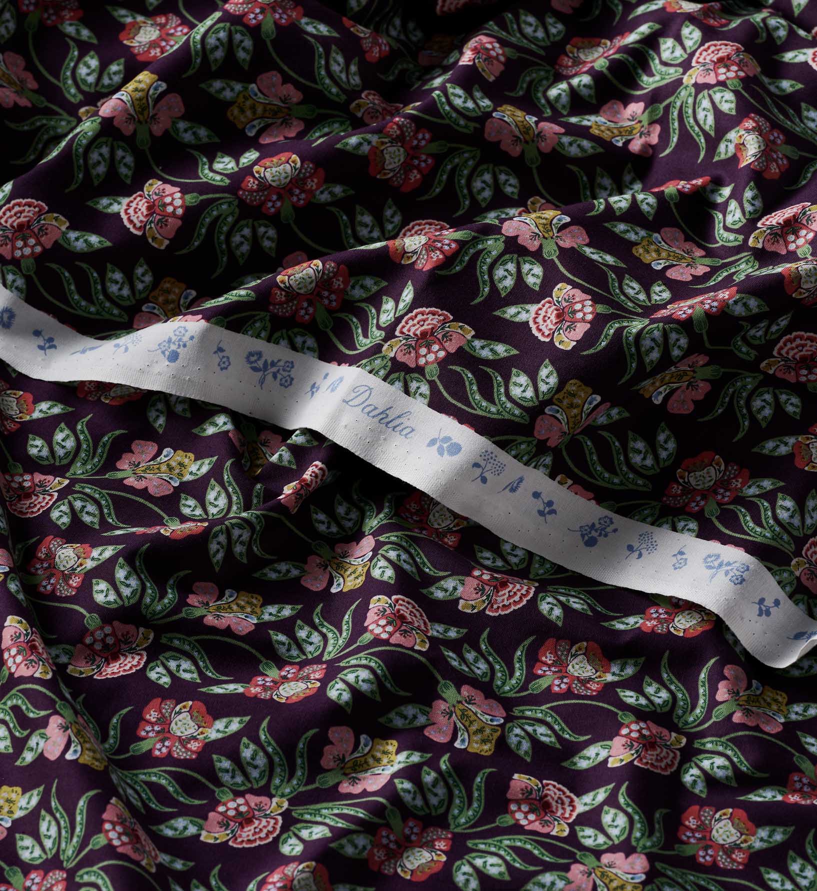 Posy Cotton Fabric - Aubergine