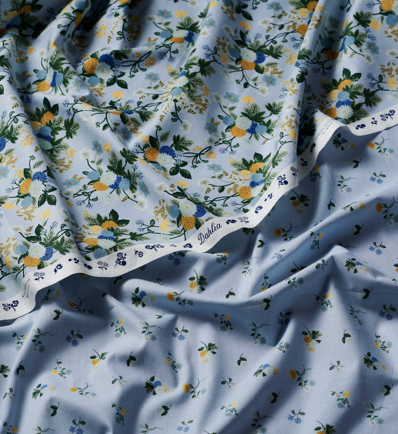 Ditsy Dahlia Cotton Fabric - Blue