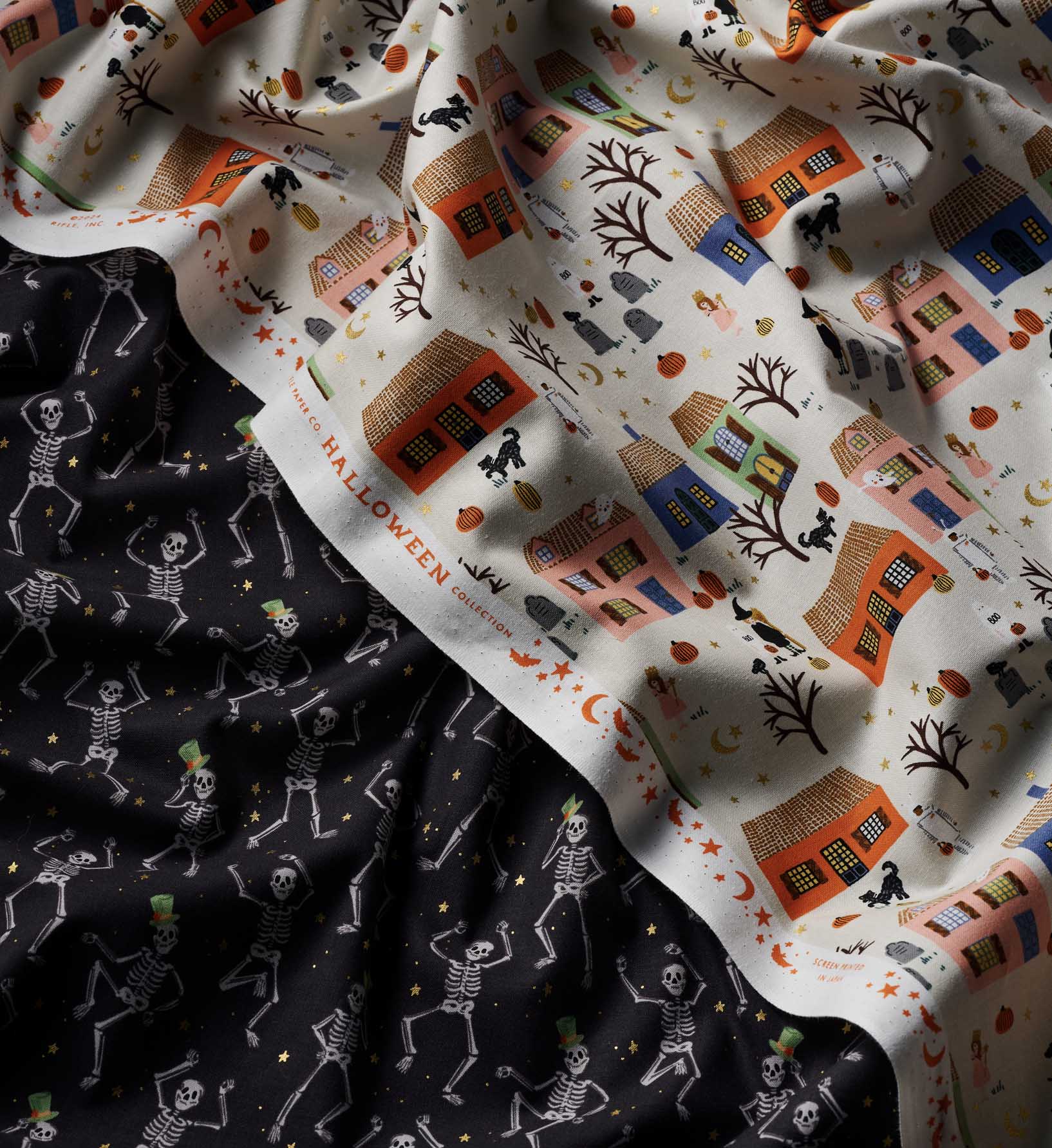 Halloween Night Cotton Metallic Fabric - Linen and Gold