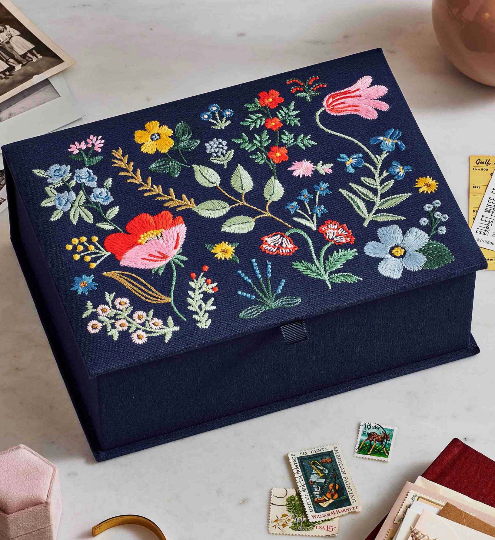 Large Embroidered Keepsake Box - Strawberry Fields