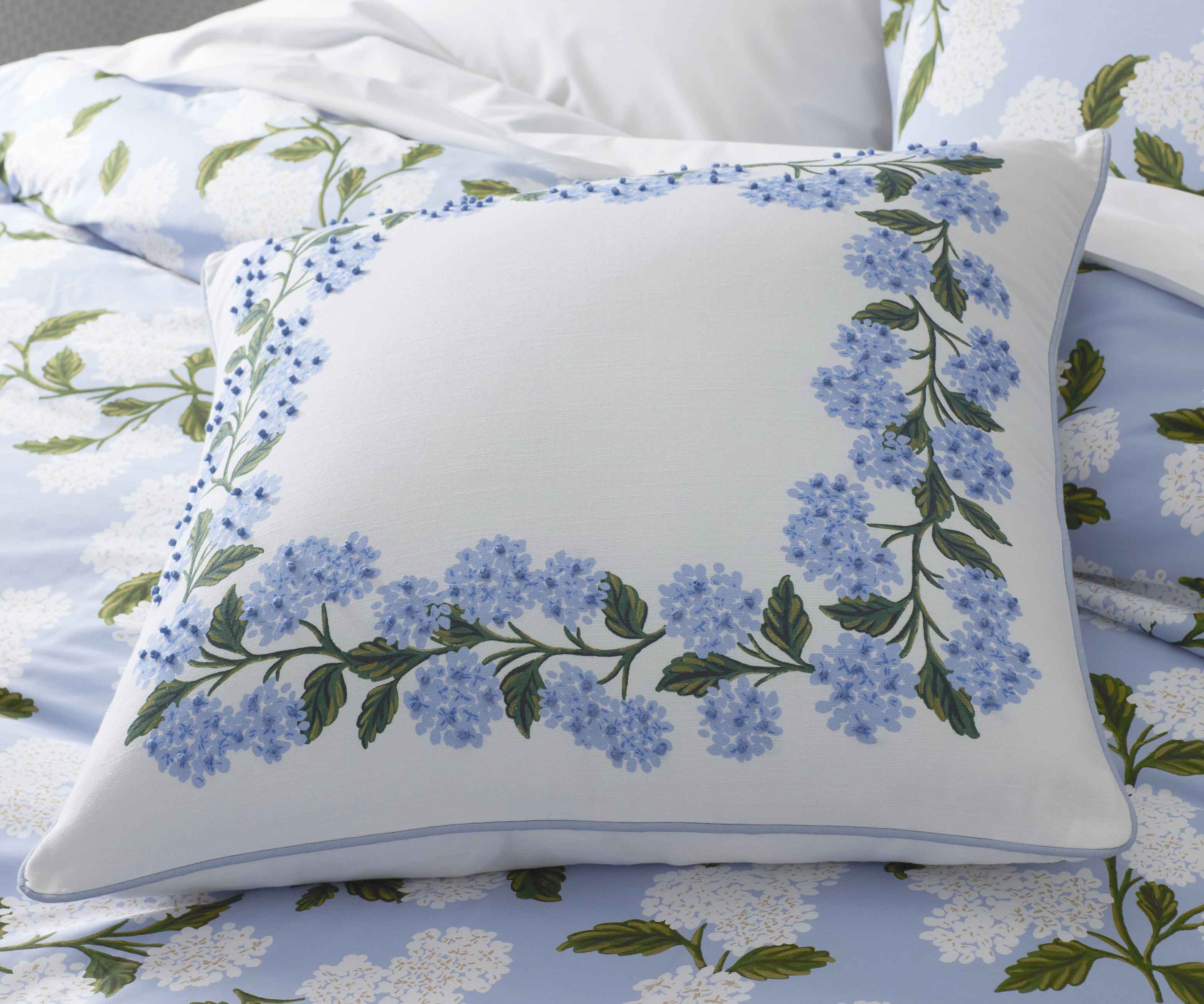 Embroidered Pillow Cover - Hydrangea