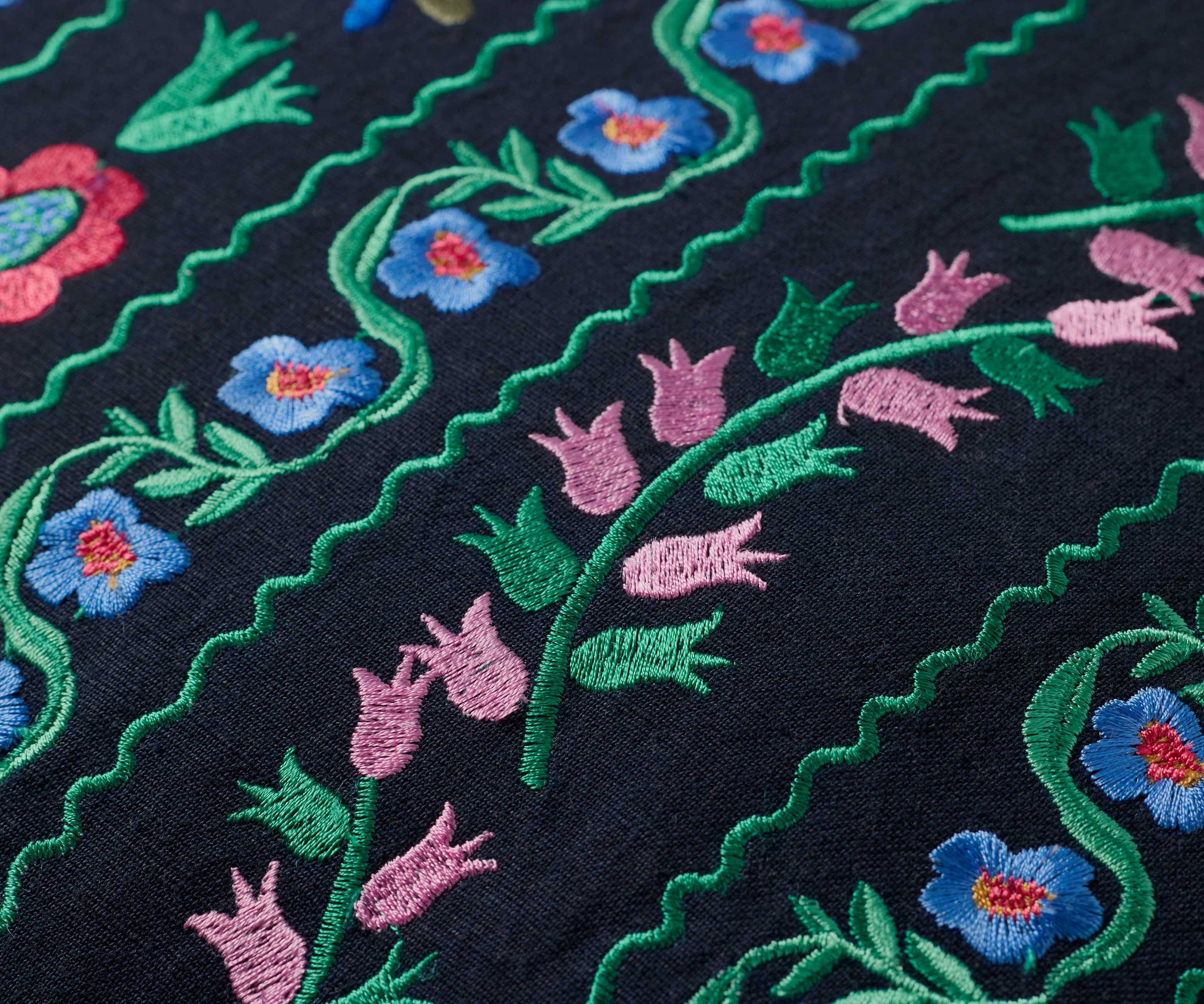 Delphine Embroidered Pillow - Navy