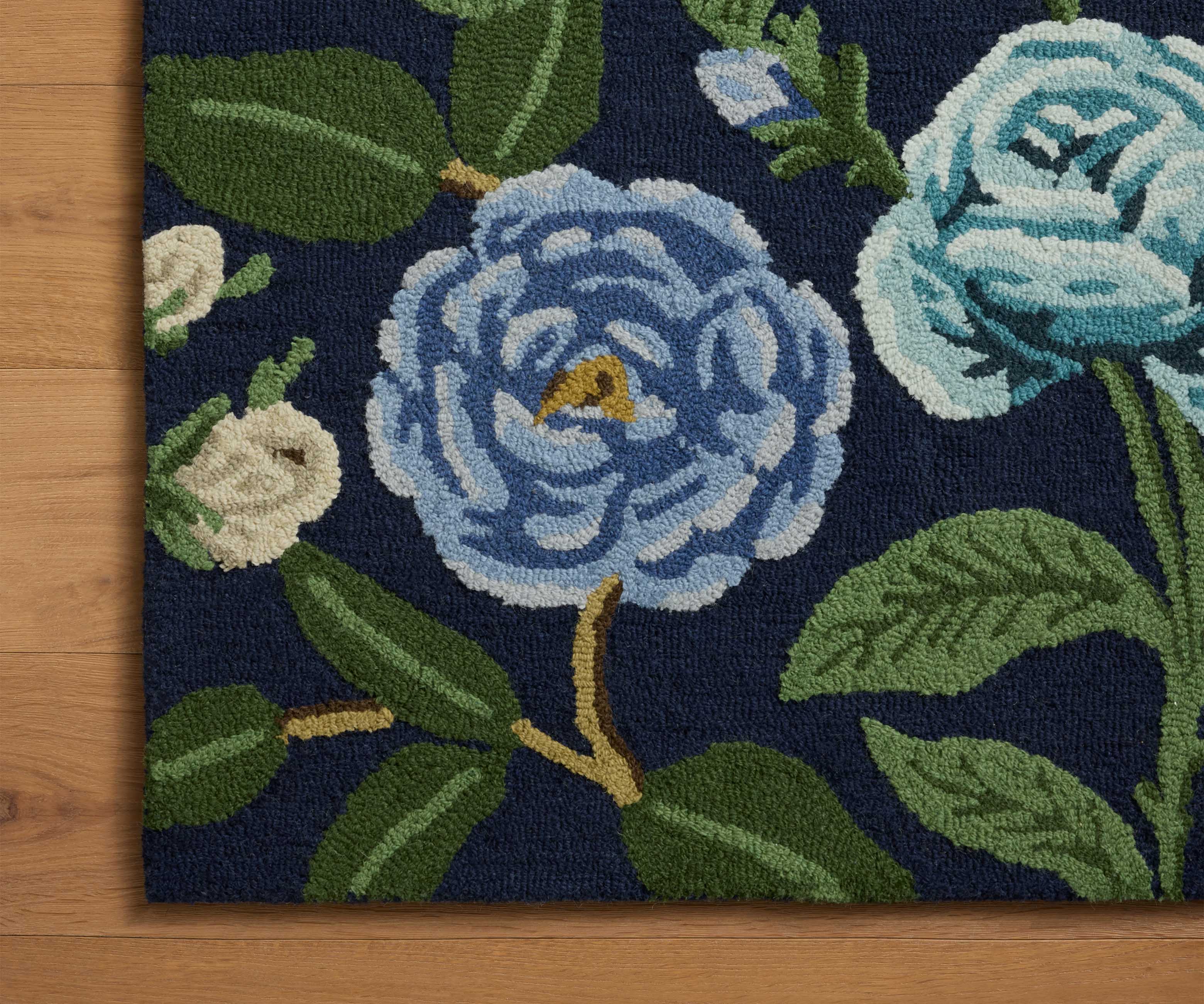 Highgrove Roses Wool Hooked Rug - Navy