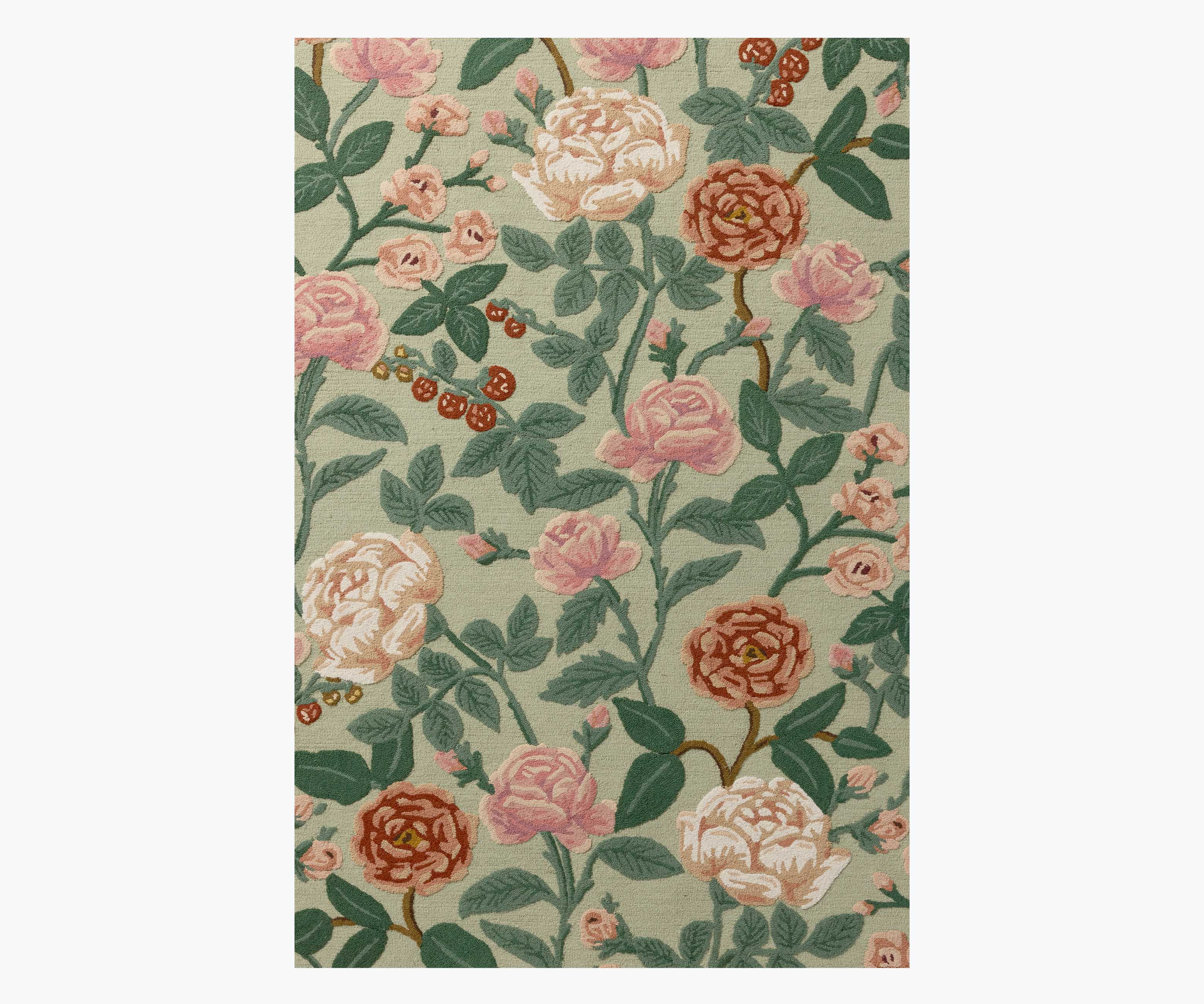Highgrove Roses Wool Hooked Rug - Mint