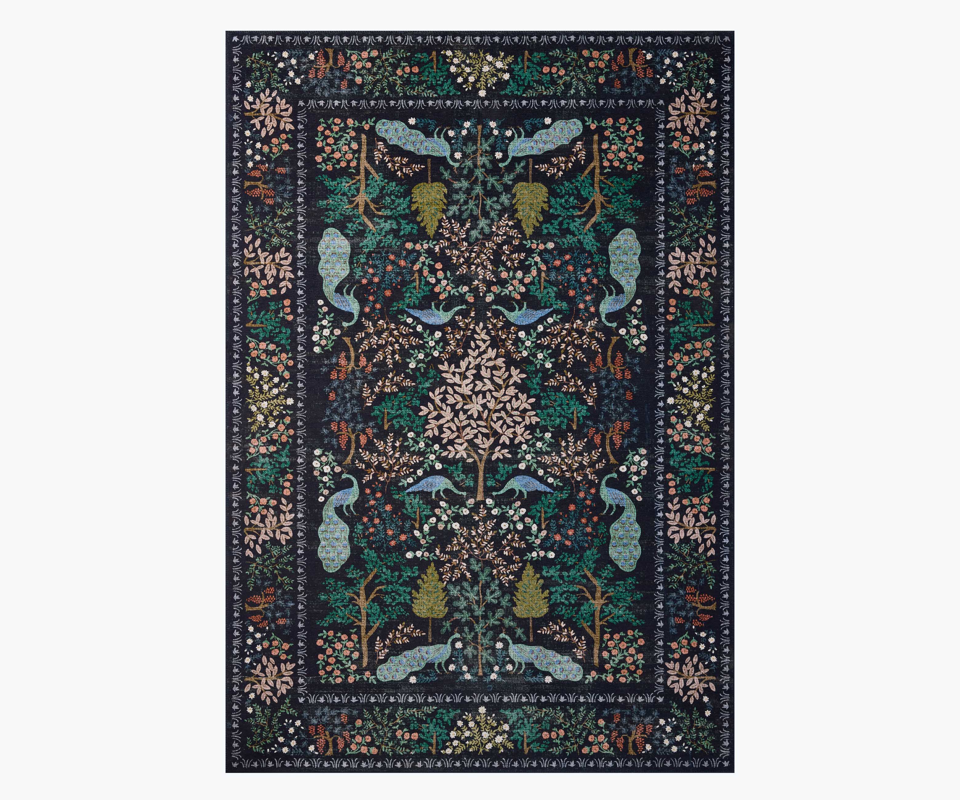 Canopy Peacock Forest Printed Rug - Charcoal
