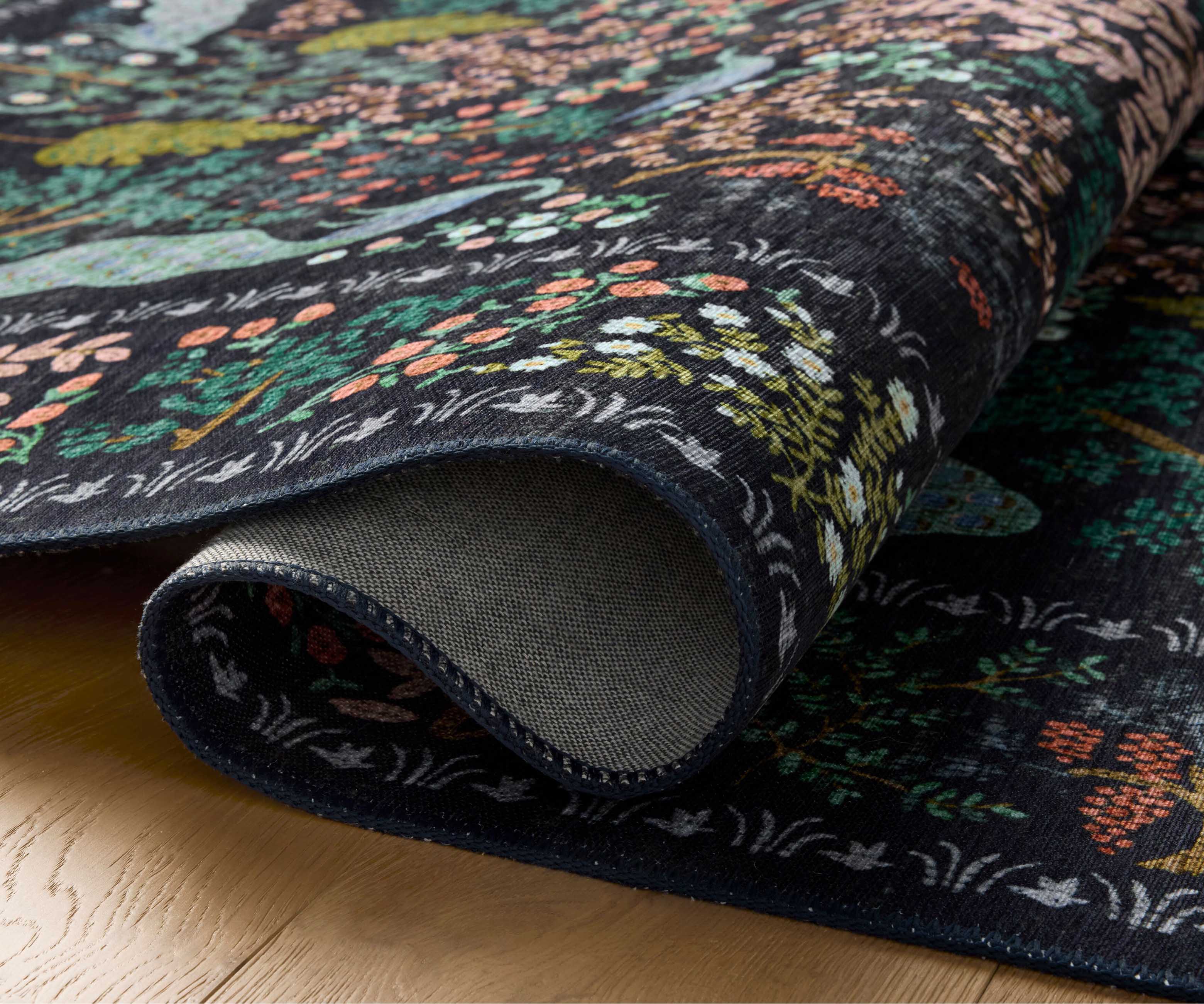 Canopy Peacock Forest Printed Rug - Charcoal