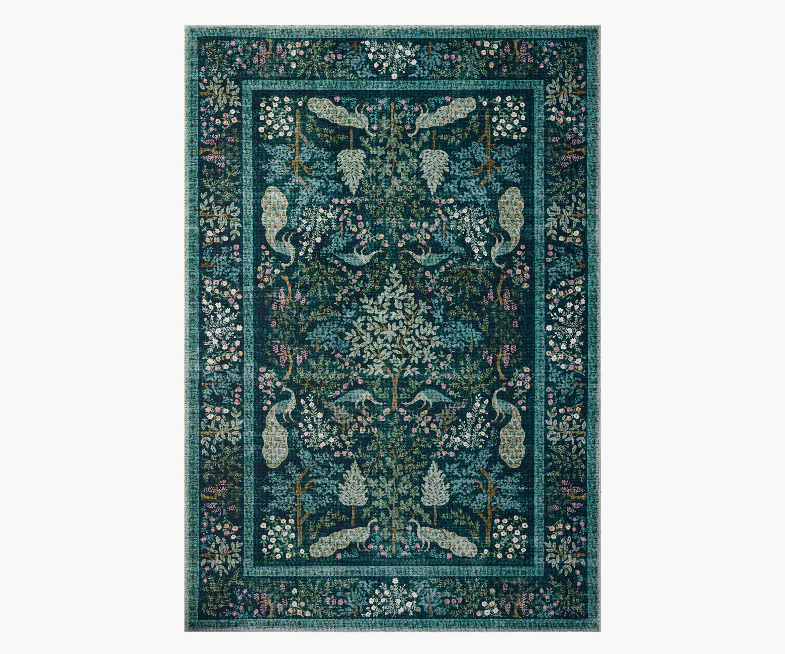 Canopy Peacock Forest Printed Rug - Teal