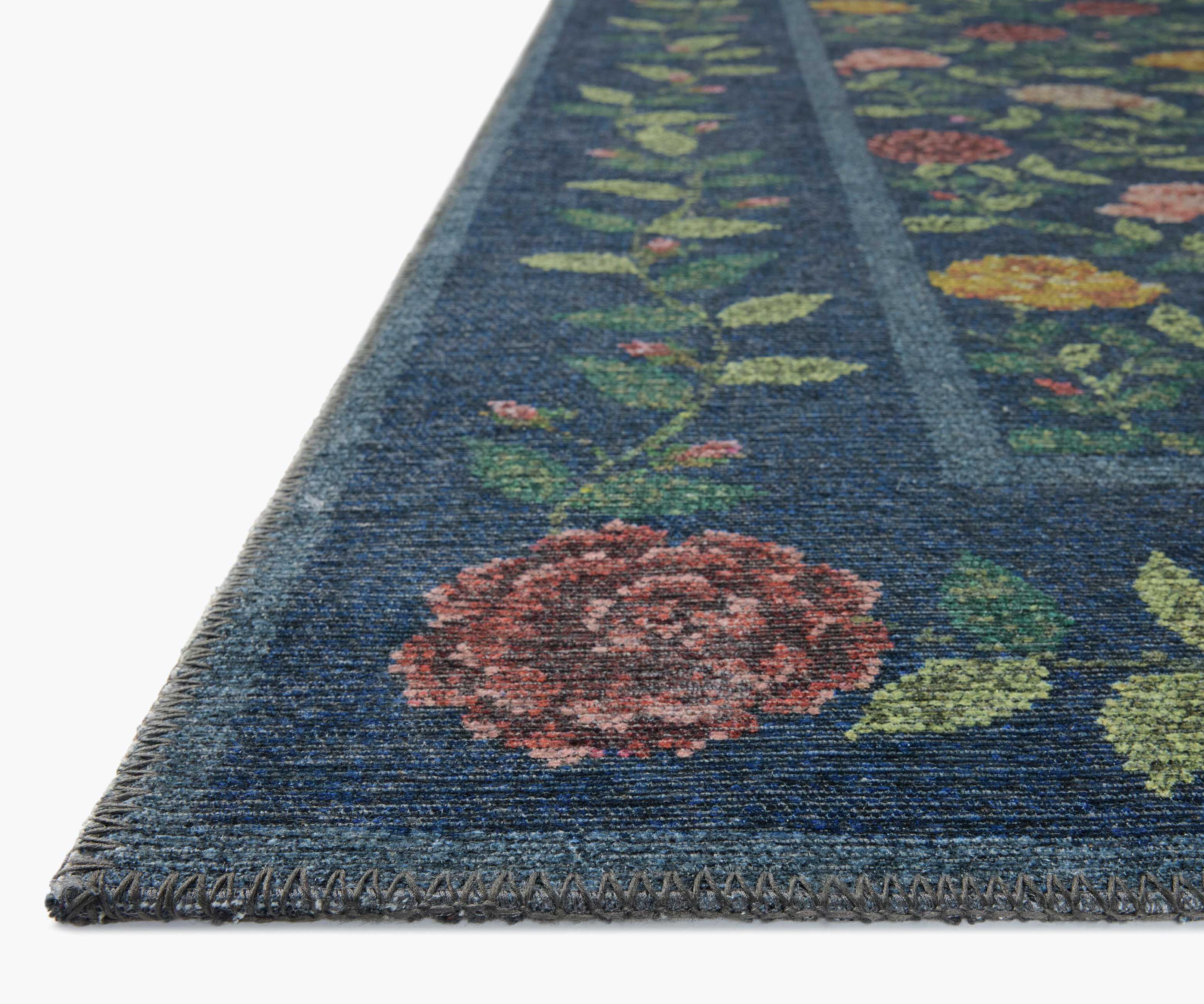 Wildwood Rose Trellis Printed Rug - Navy