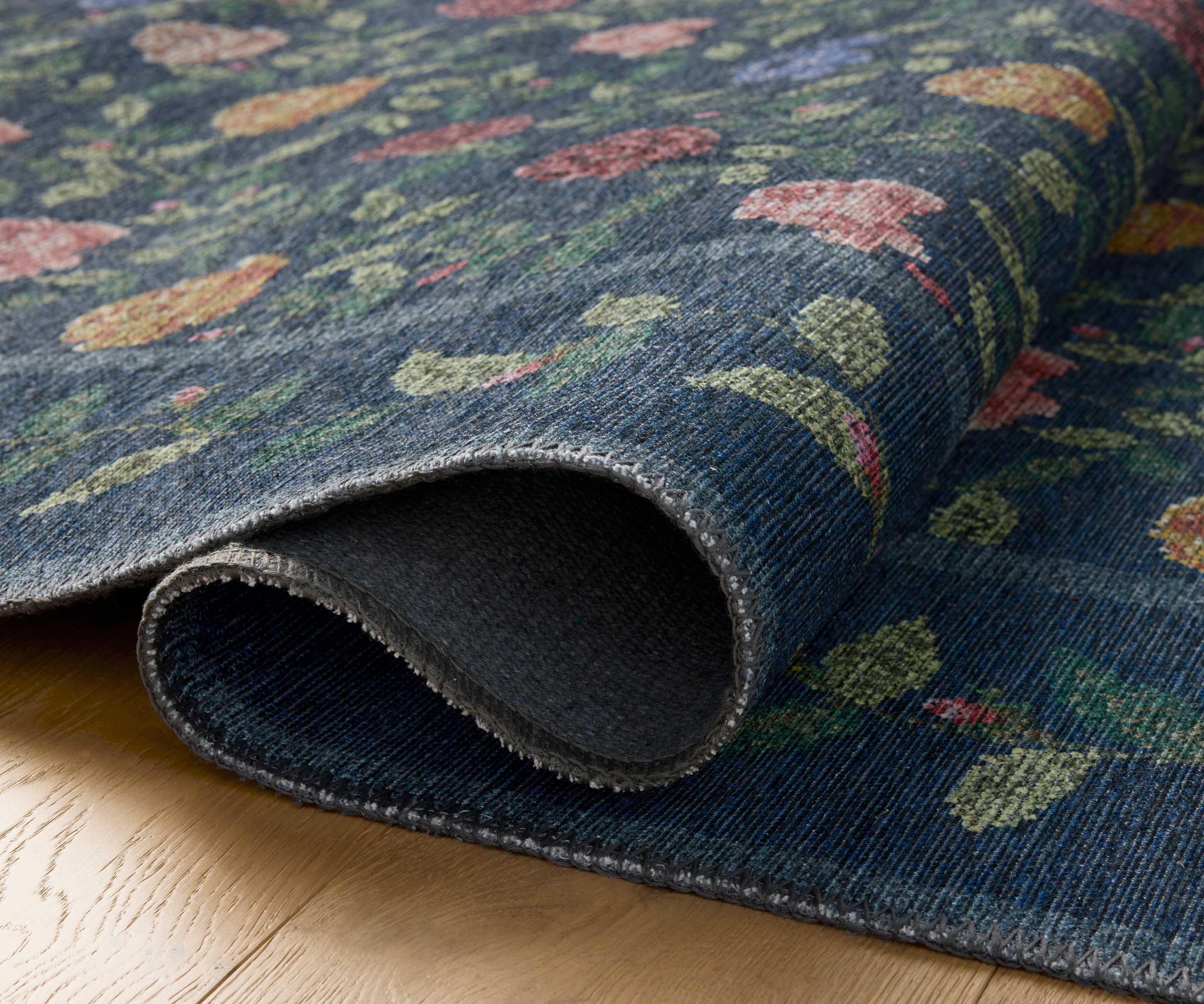 Wildwood Rose Trellis Printed Rug - Navy