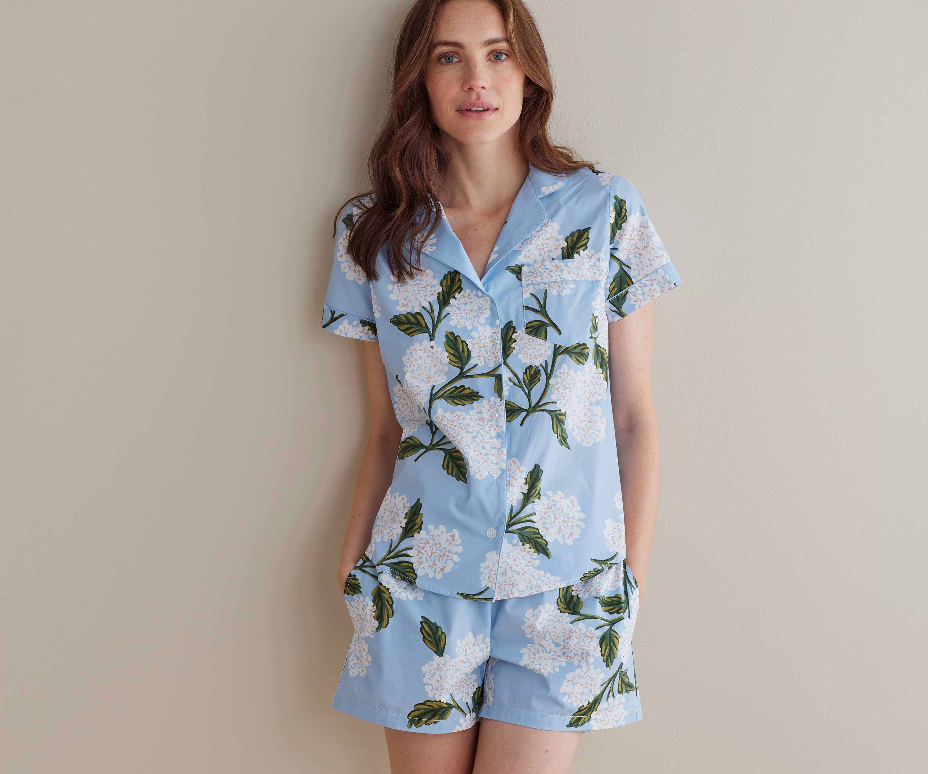 Poplin Button Front Short Set - Hydrangea
