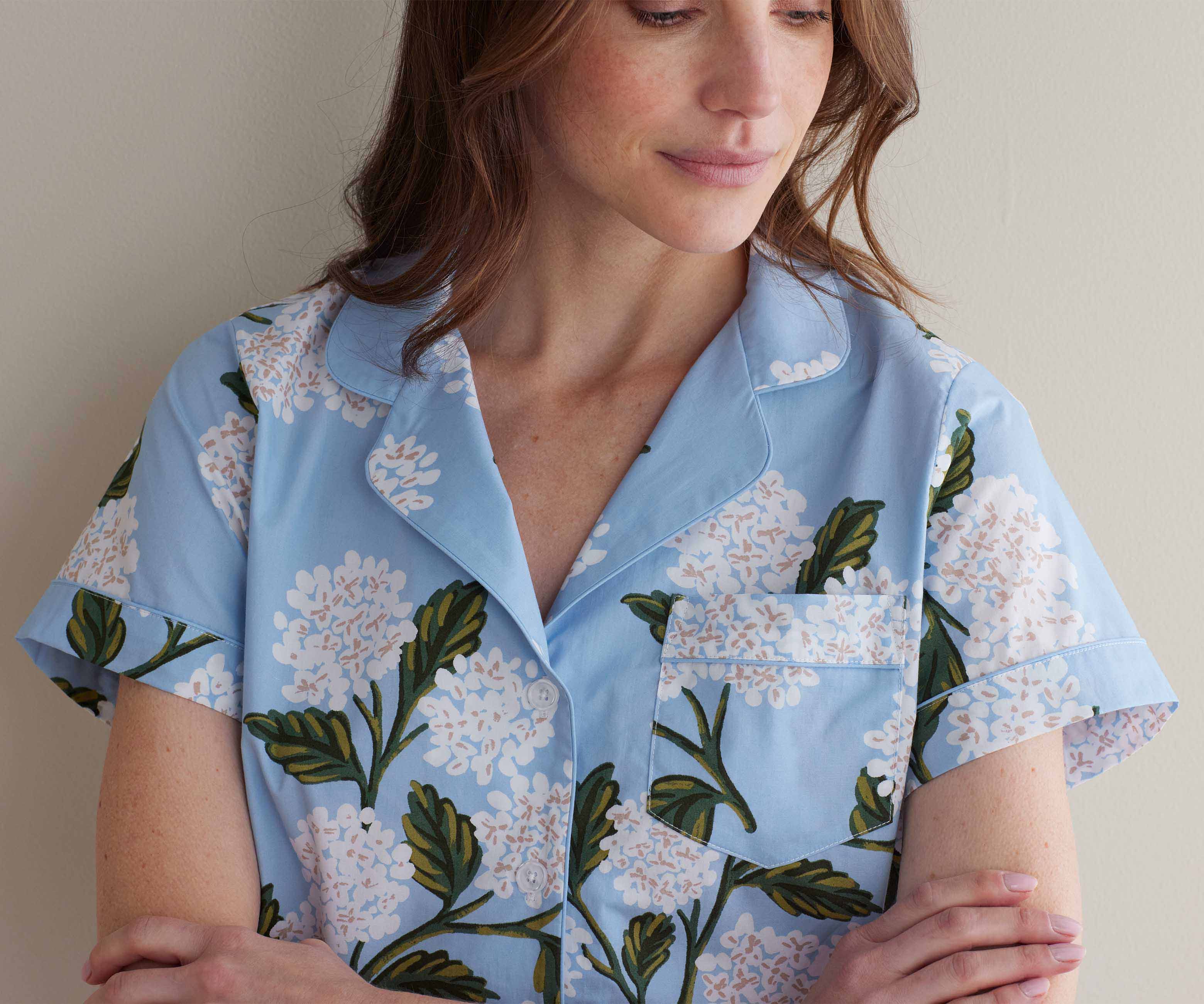 Poplin Button Front Short Set - Hydrangea