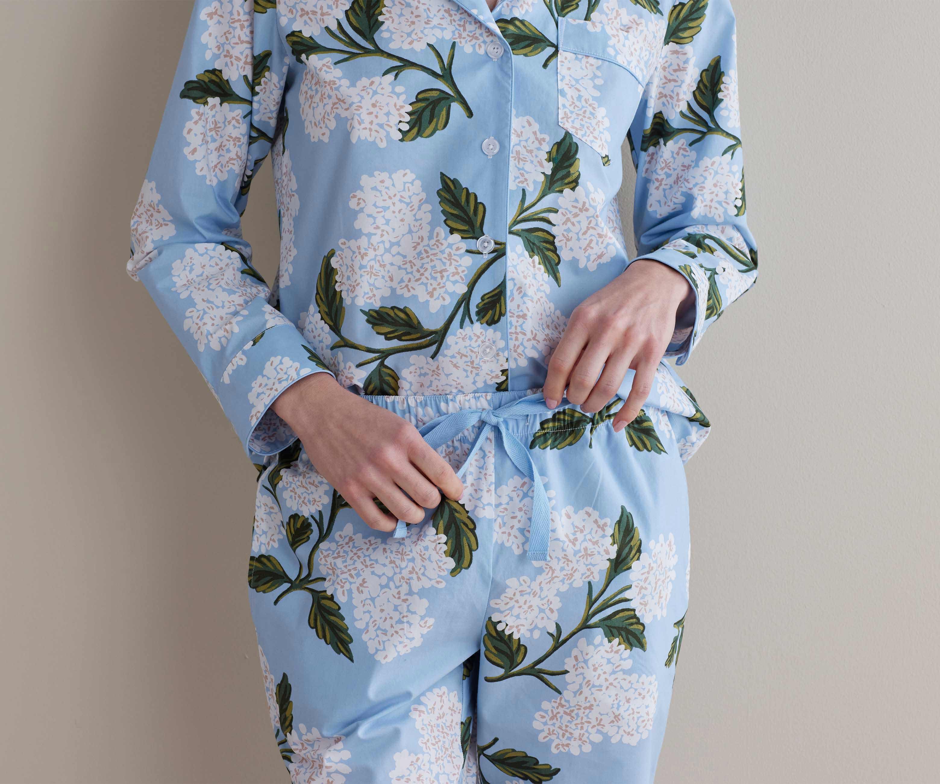 Poplin Button Front Long Set - Hydrangea