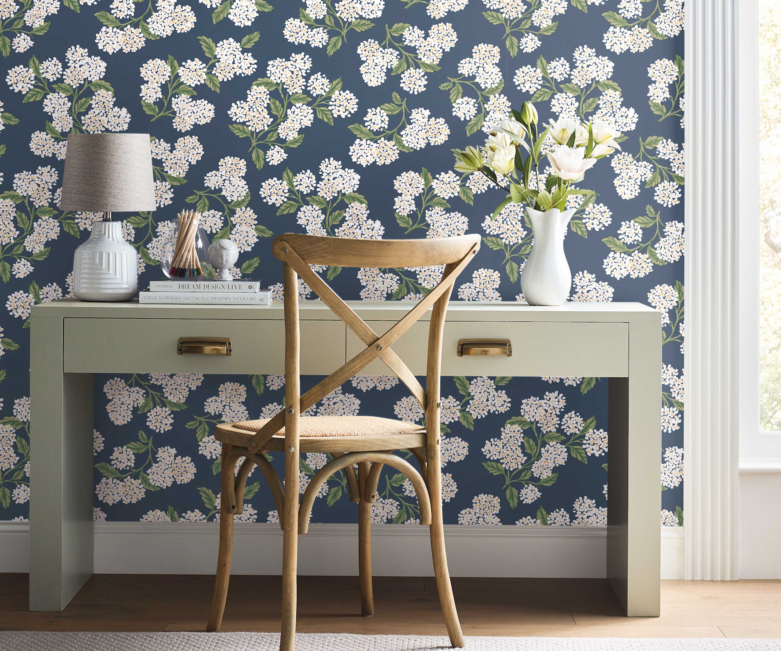 Hydrangea Peel & Stick Wallpaper - Navy & White