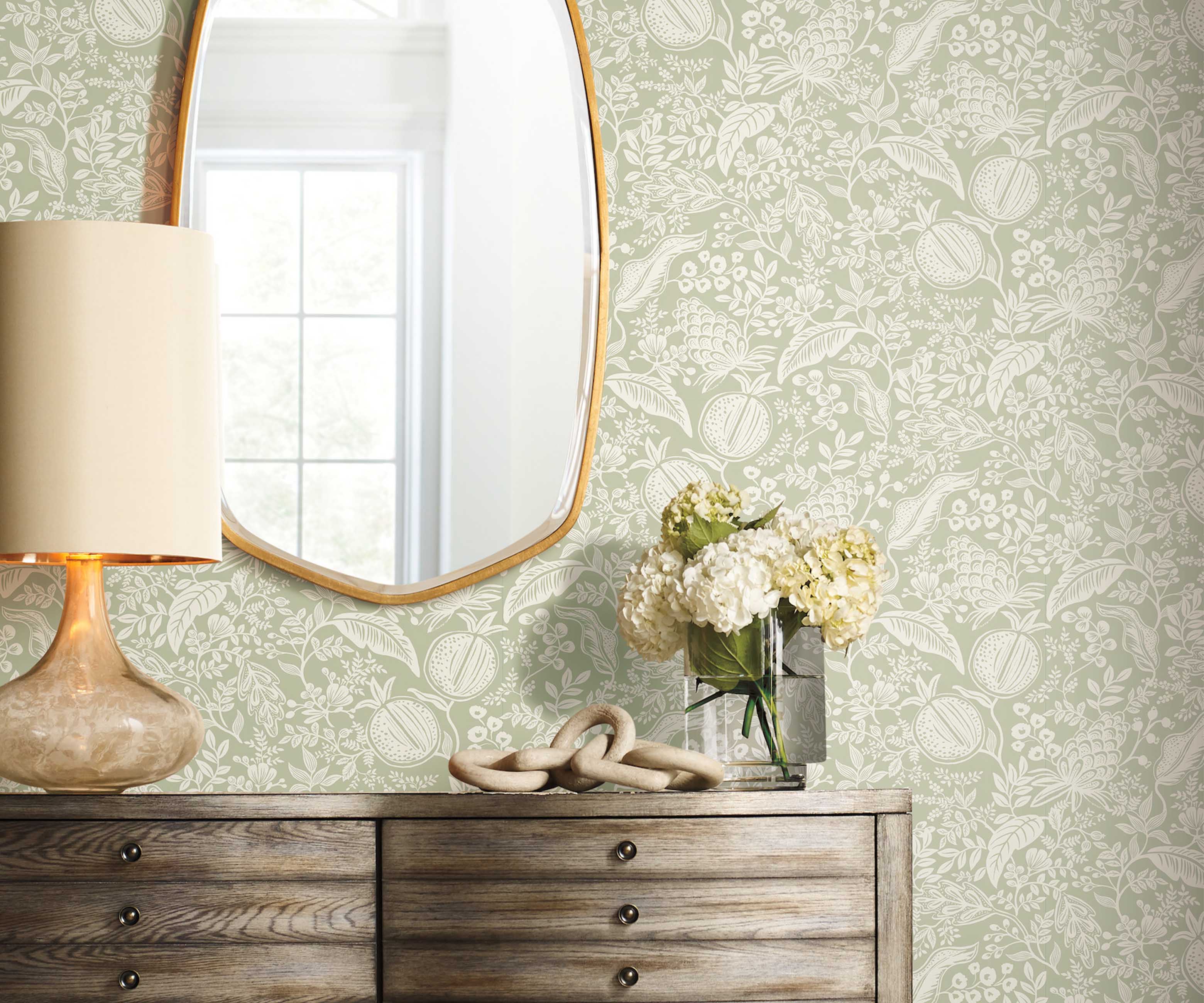 Pomegranate Peel & Stick Wallpaper - Pistachio & White