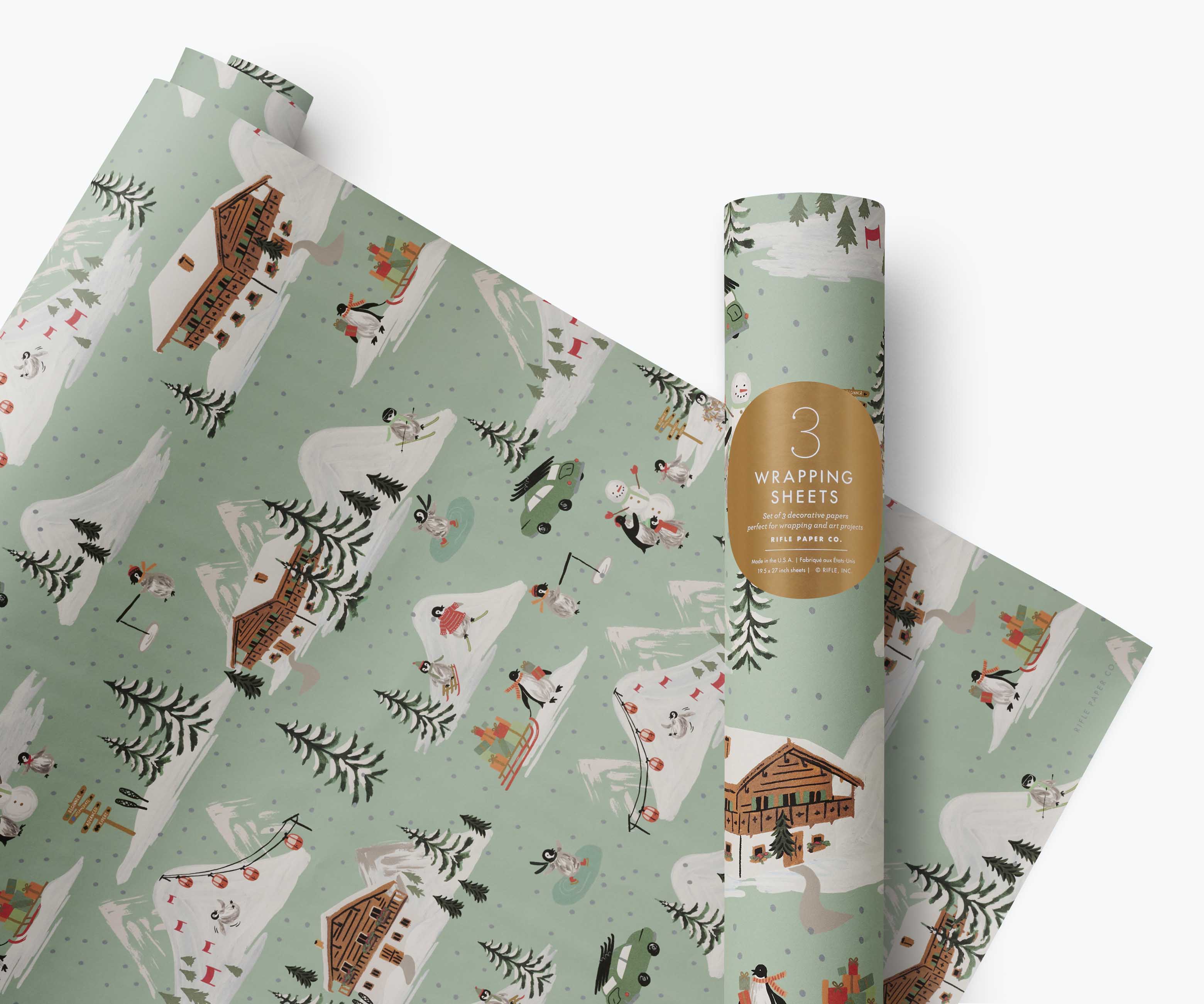 Holiday Wrapping Sheets - Penguin Village